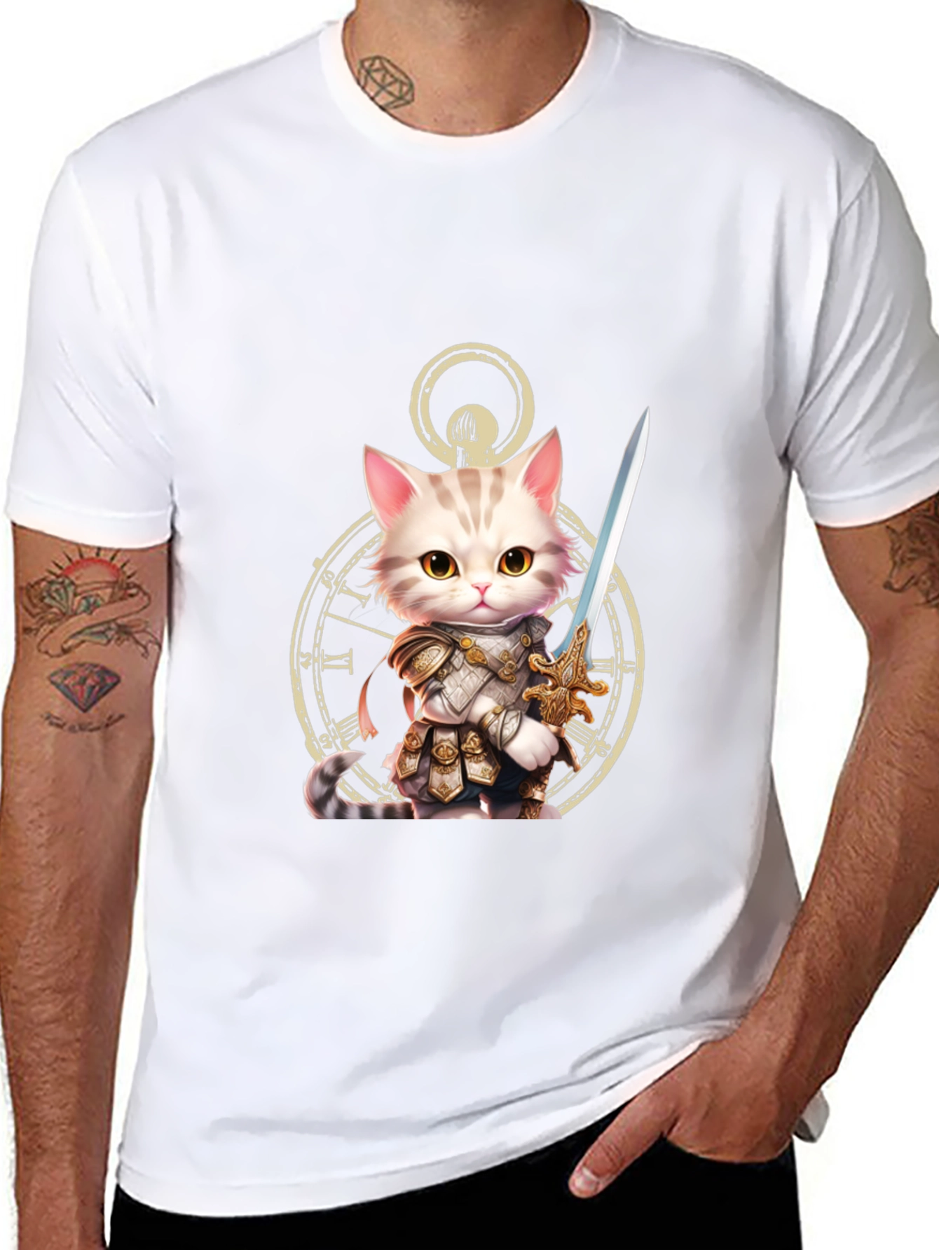 Black Cat Knight T-Shirt - Whimsical Warrior Design view 8