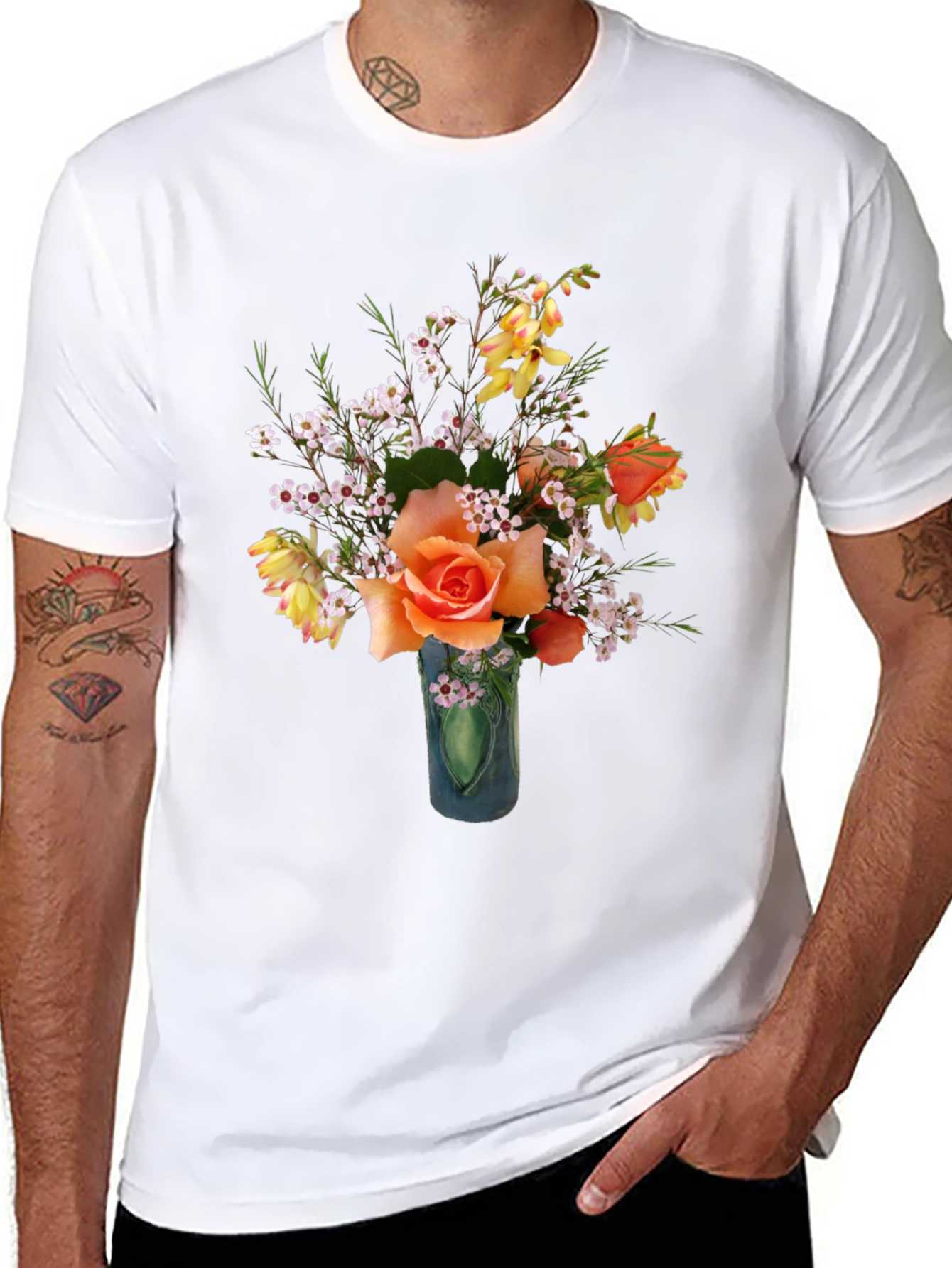 Black Floral T-Shirt - Rose Bouquet Graphic Tee view 8