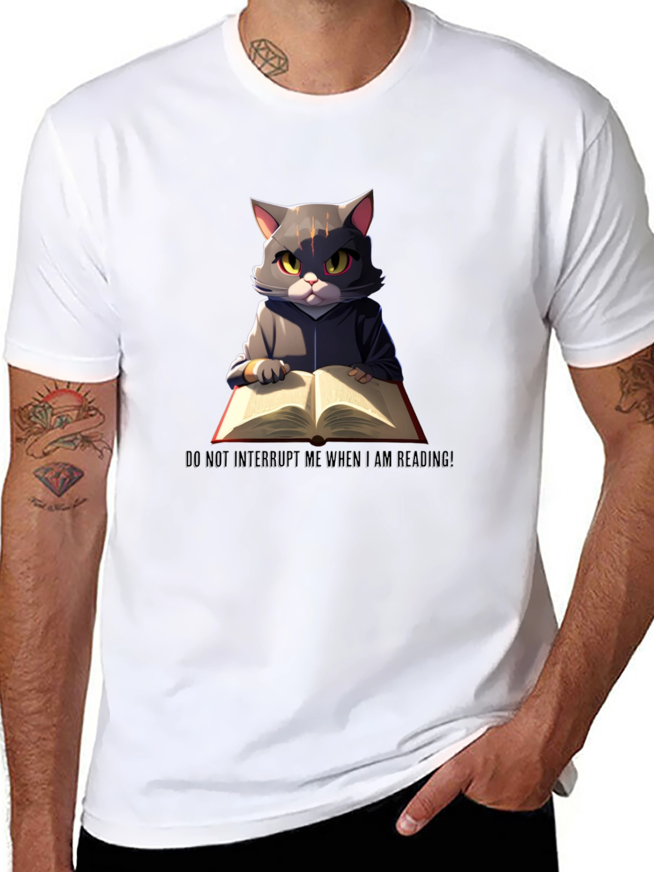 Black Reading Cat Graphic T-Shirt - Do Not Disturb view 8