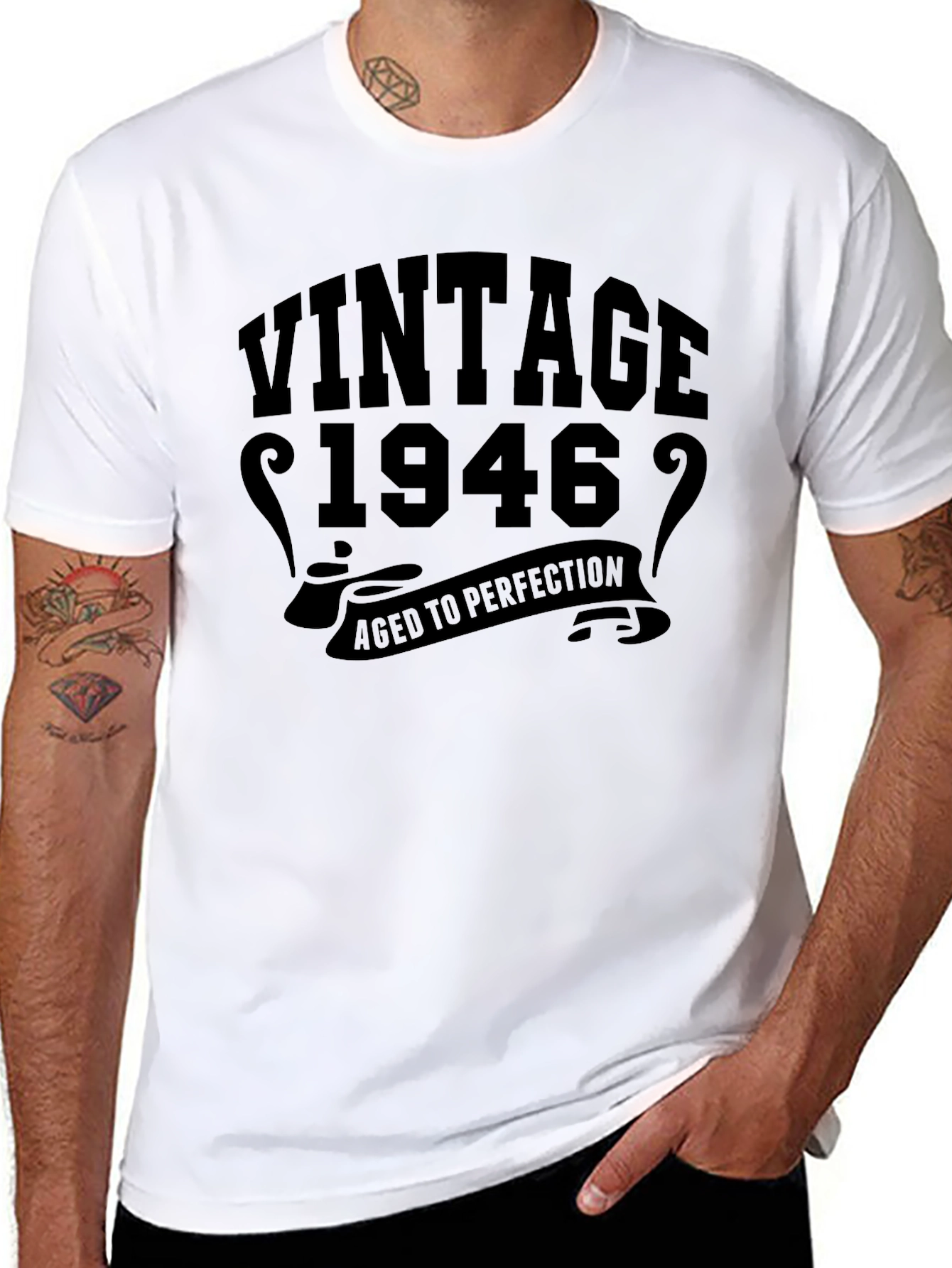 Black Vintage 1946 Aged to Perfection Graphic T-Shirt view 8