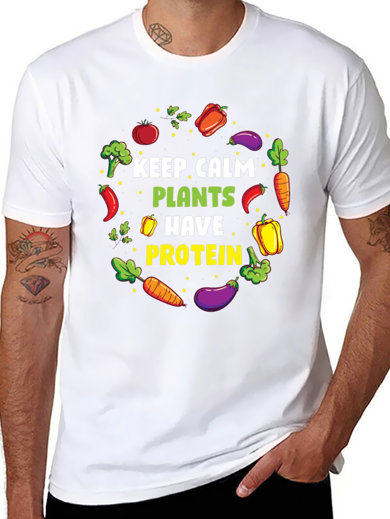 Black Vegan Protein T-Shirt - Keep Calm, Eat Plants view 8