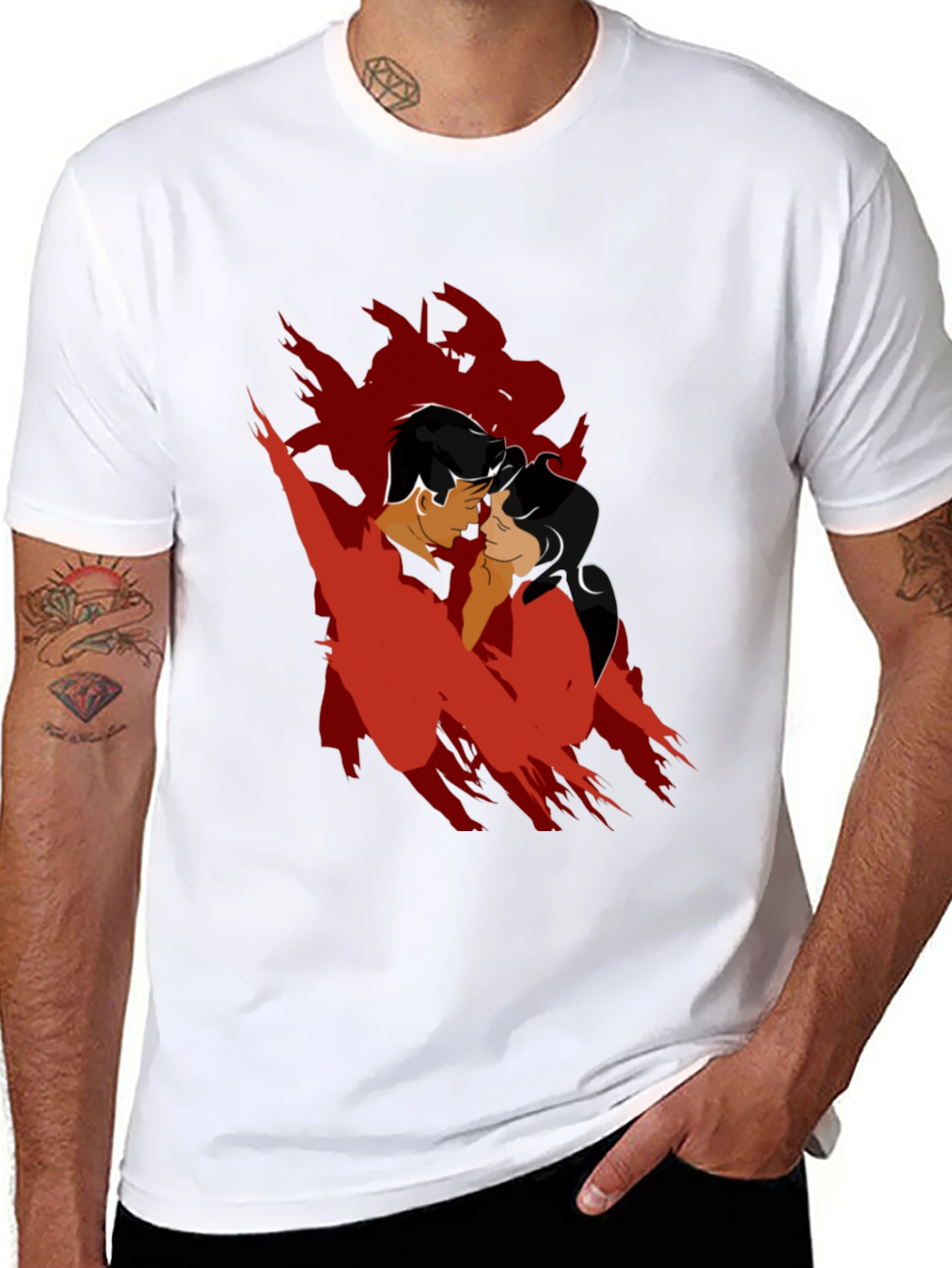 Black Romantic Silhouette Graphic Tee - Black Cotton Blend view 8