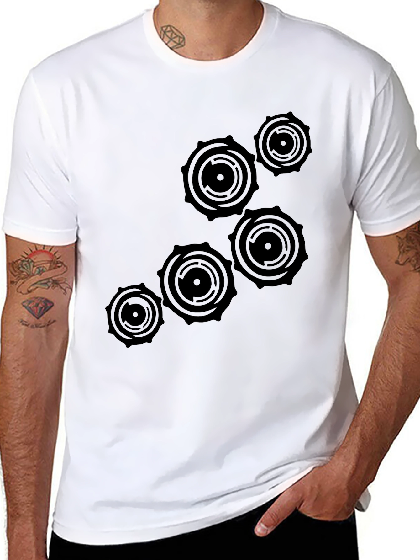 Black Abstract Circle Design Black T-Shirt view 8