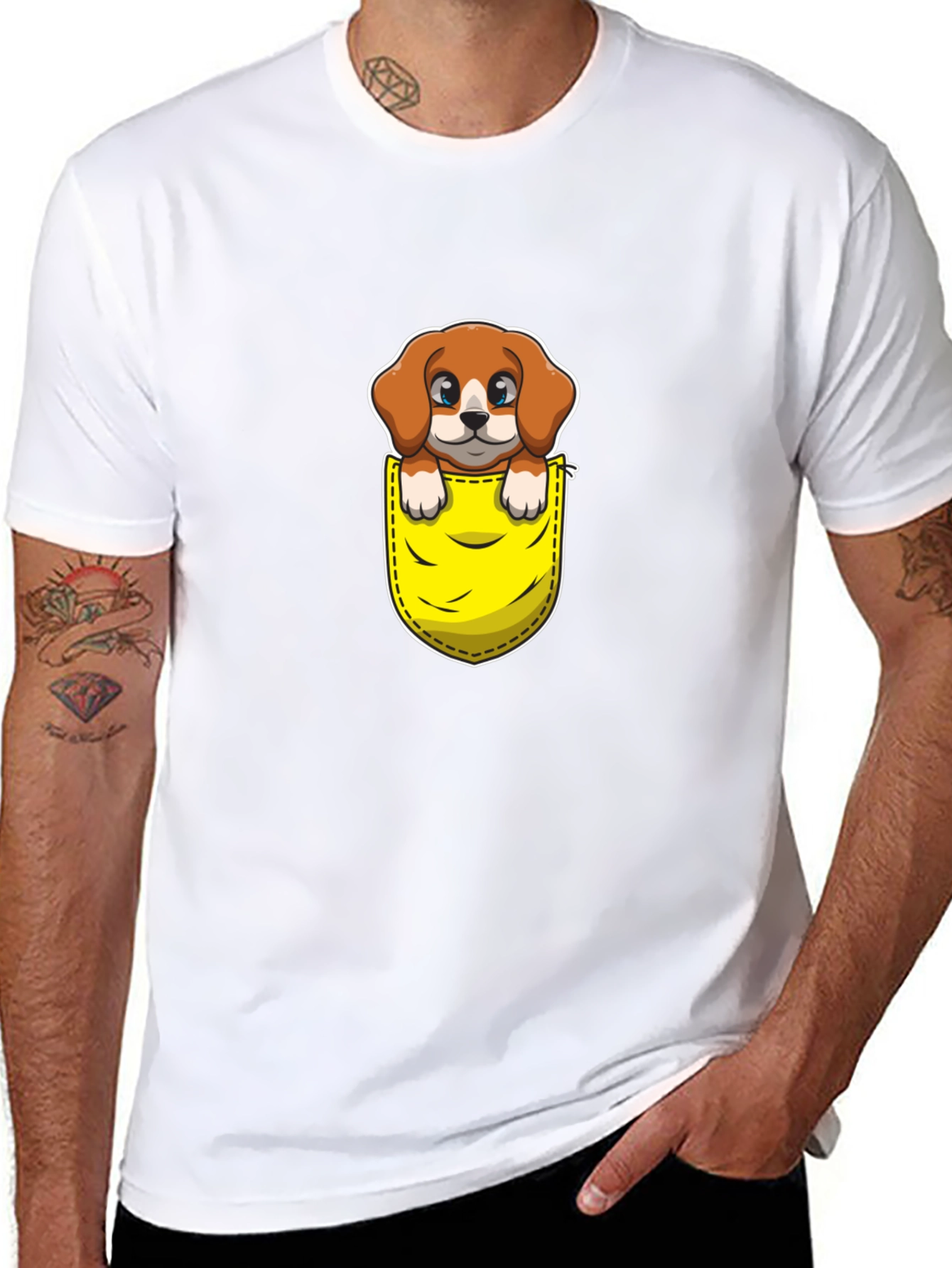 Black Cute Dog in Pocket Graphic Tee - Unisex view 8