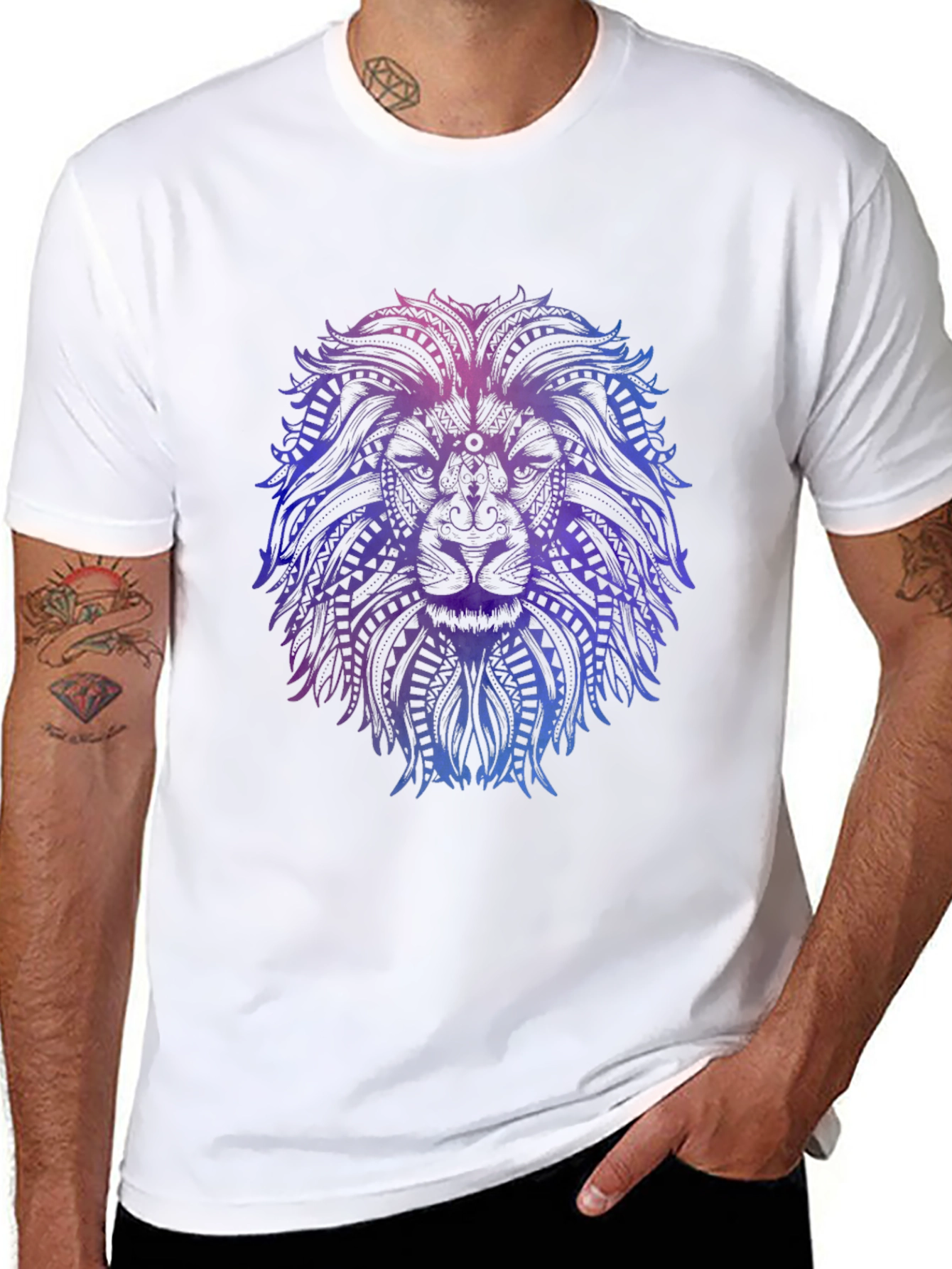Lion Mandala Graphic Tee - Stylish Men's Black T-Shirt - 8
