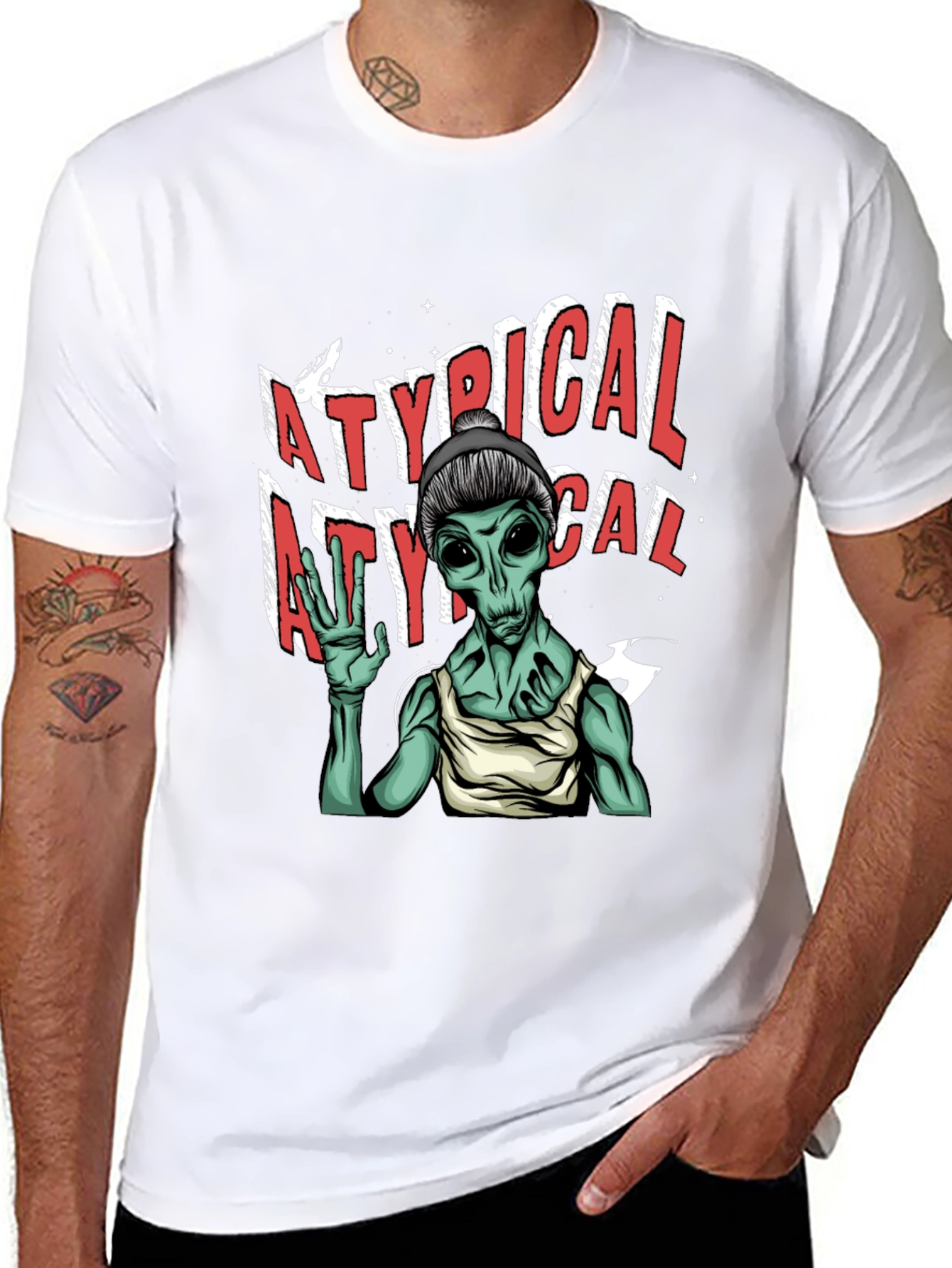 Black Atypical Alien Graphic Tee - Black Cotton T-Shirt view 8