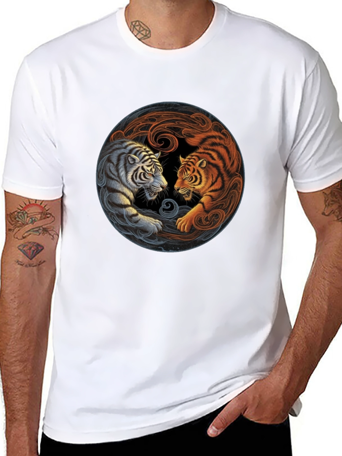 Black Yin Yang Tiger Graphic Tee - Black Cotton Blend view 8