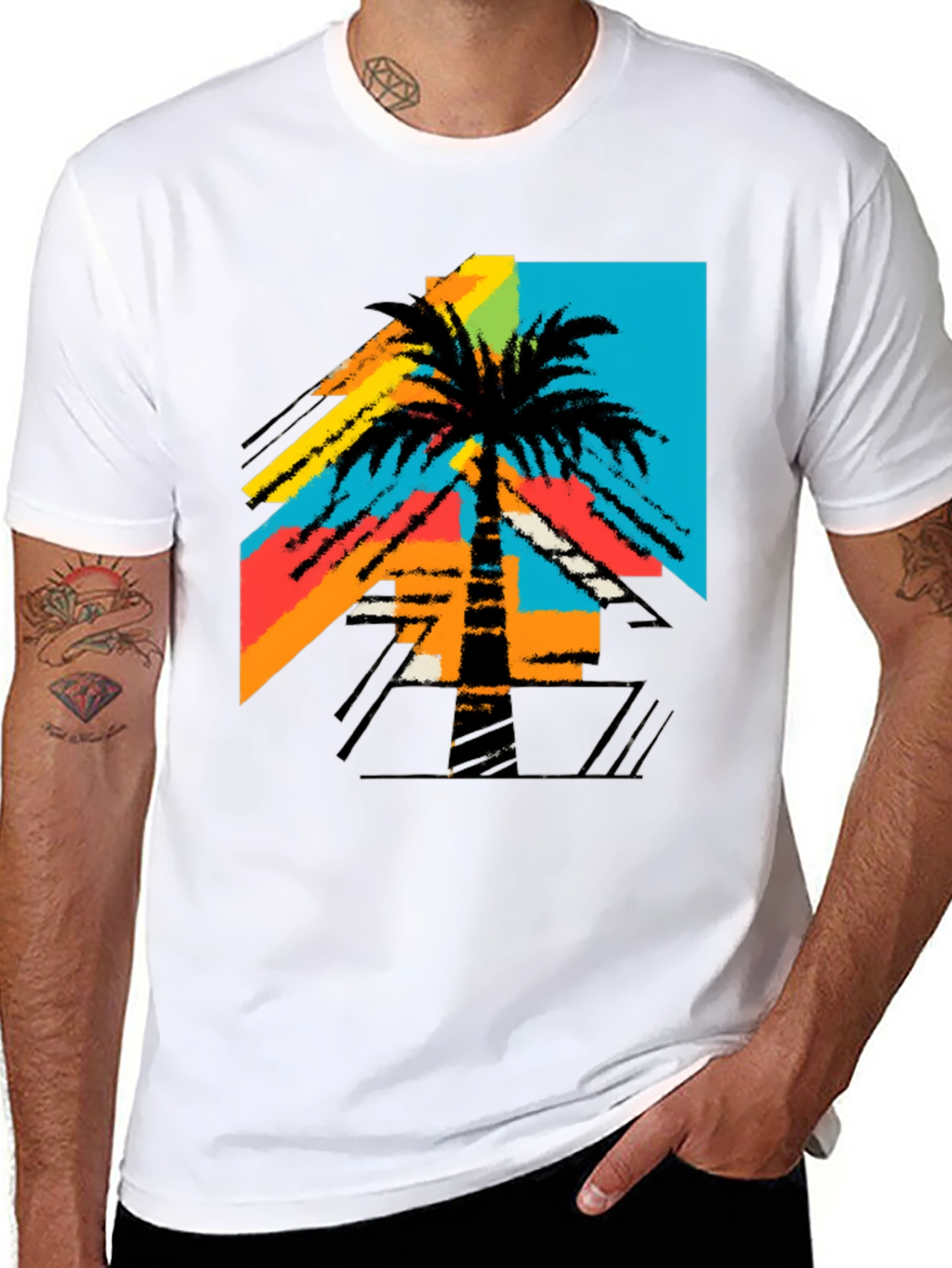 Black Retro Palm Tree Graphic Tee - Black T-Shirt view 8