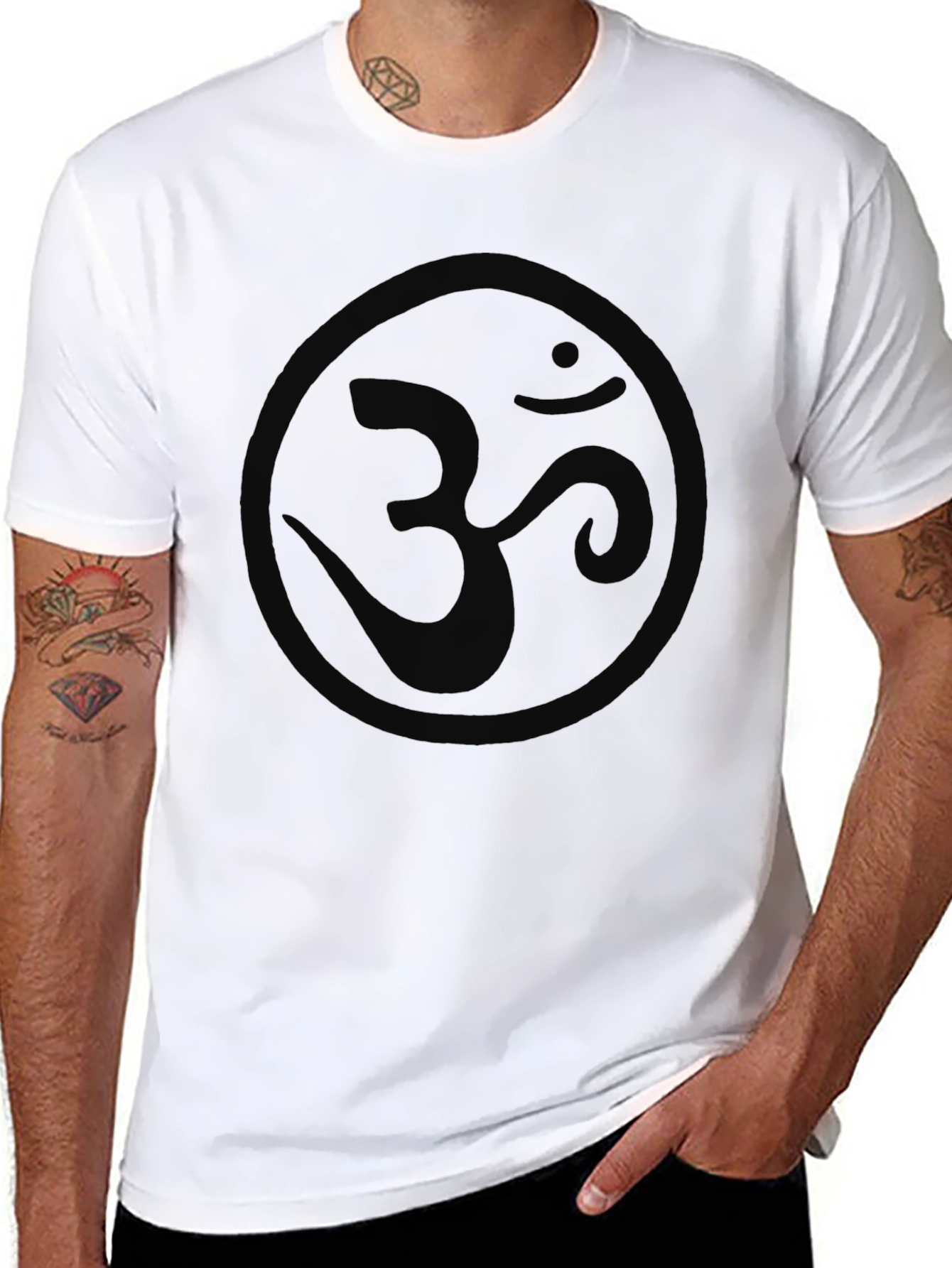 Black Men's Black Om Symbol Graphic T-Shirt view 8
