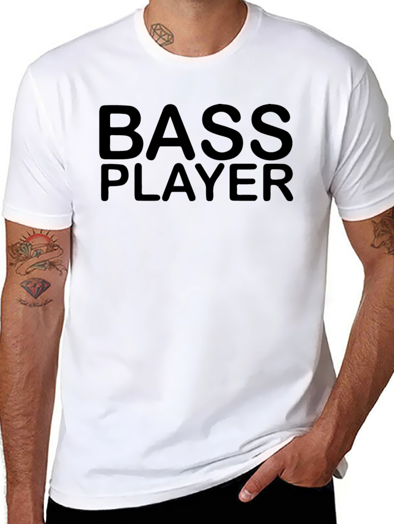 Black Bass Player Black T-Shirt - Musician Apparel view 8