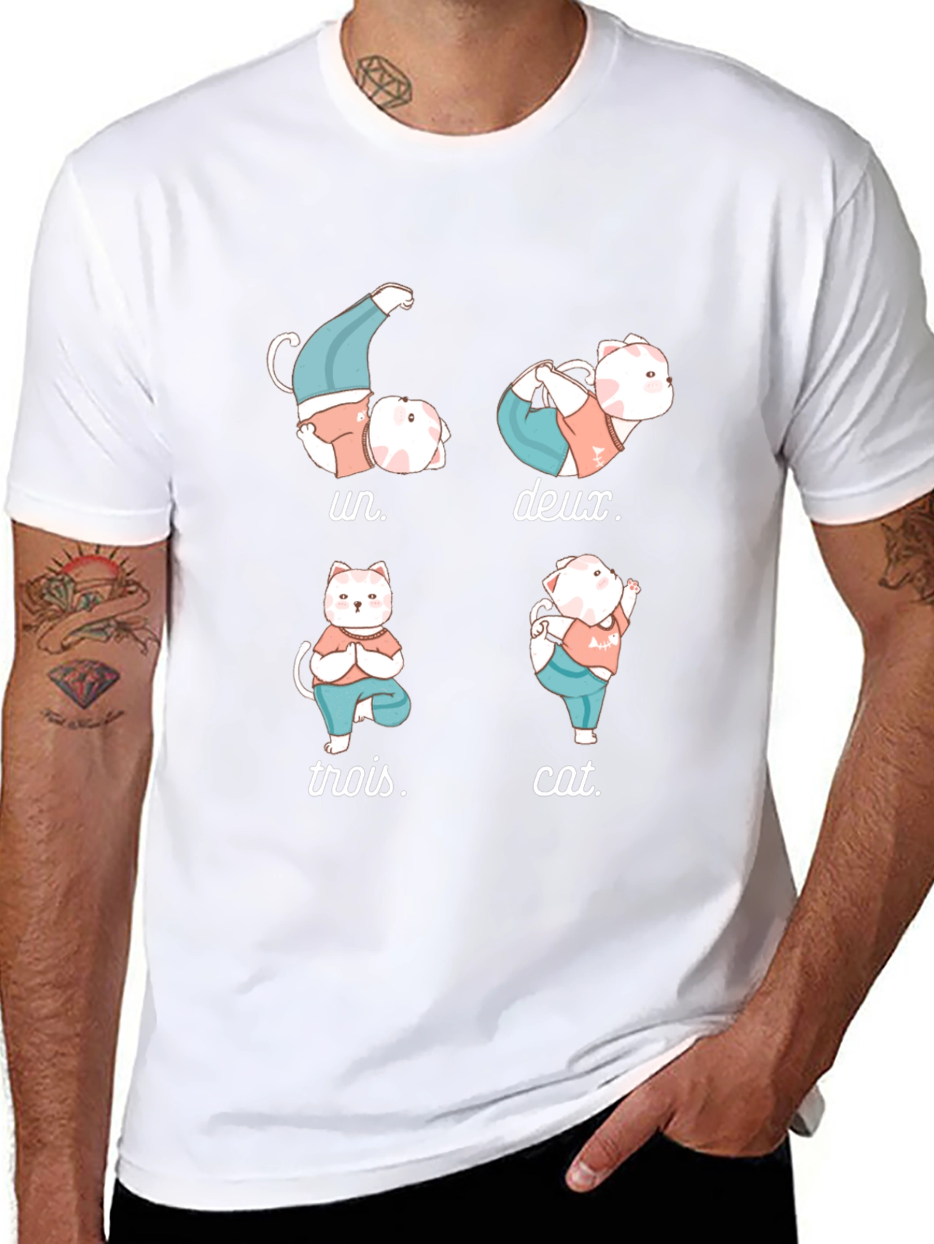 Yoga Cat T-Shirt - Humorous French Numbers Tee - 8