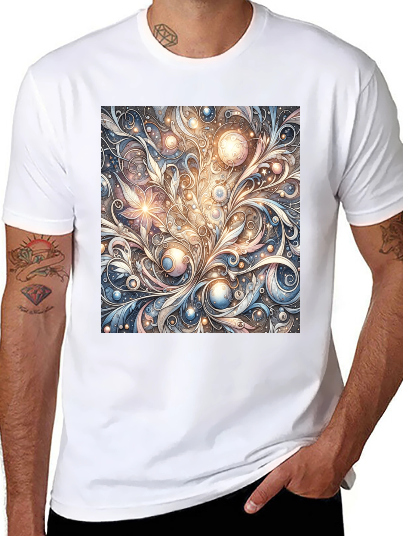Black Art Nouveau Swirl T-Shirt: Unique Pattern Tee view 8
