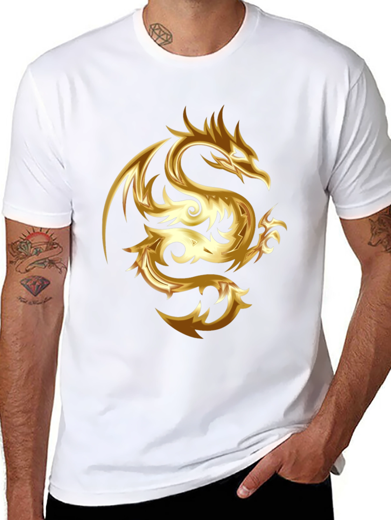Black Gold Dragon Graphic Tee - Stylish Men's Black T-Shirt view 8