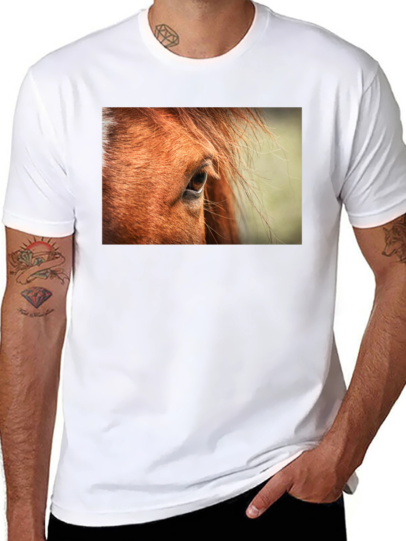 Black Horse Eye Graphic Tee - Unisex Black Cotton Shirt view 8