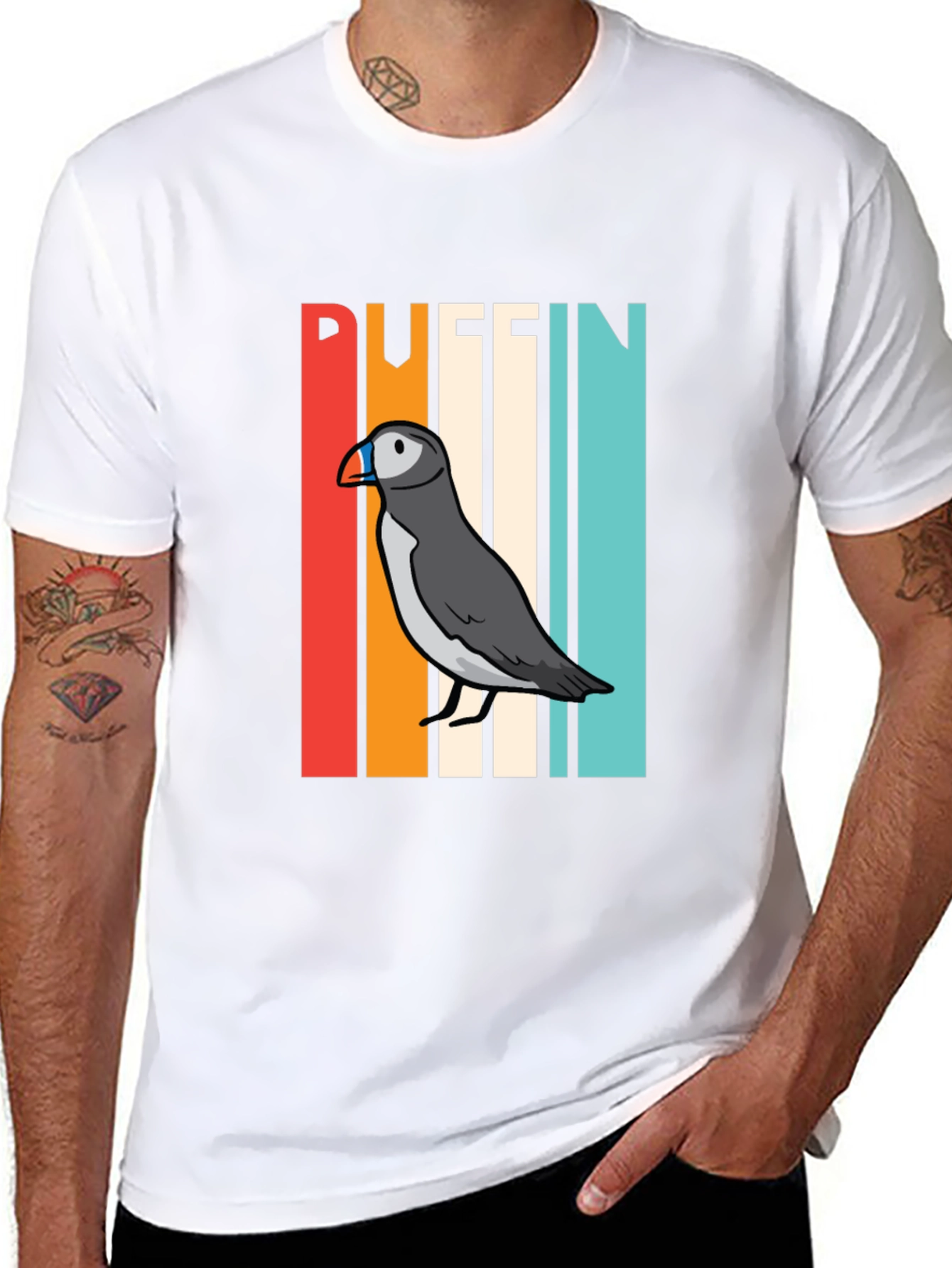 Black Retro Puffin Bird Graphic T-Shirt view 8