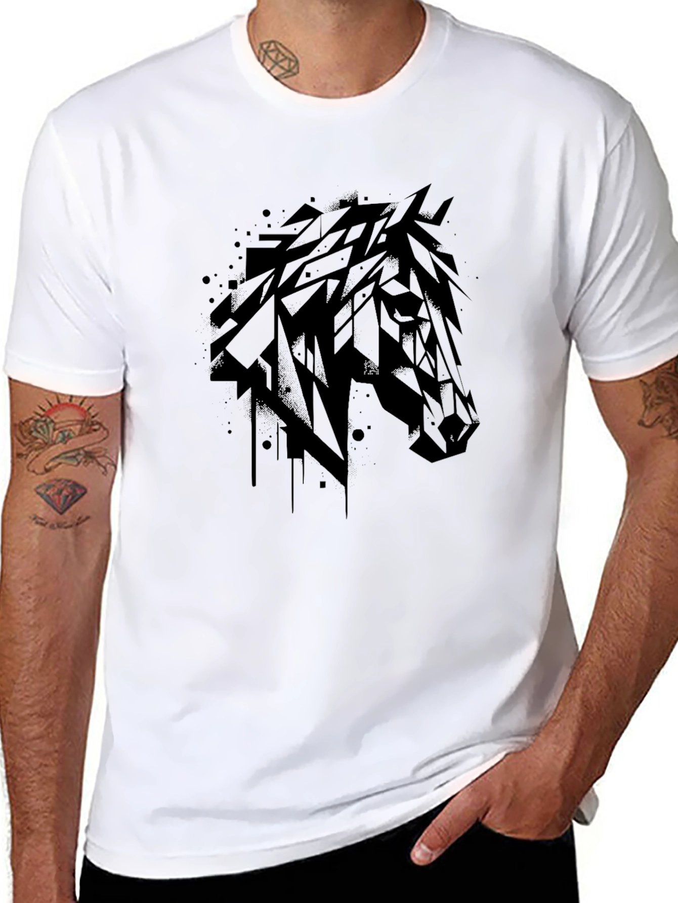 Abstract Horse Head Black T-Shirt - 8