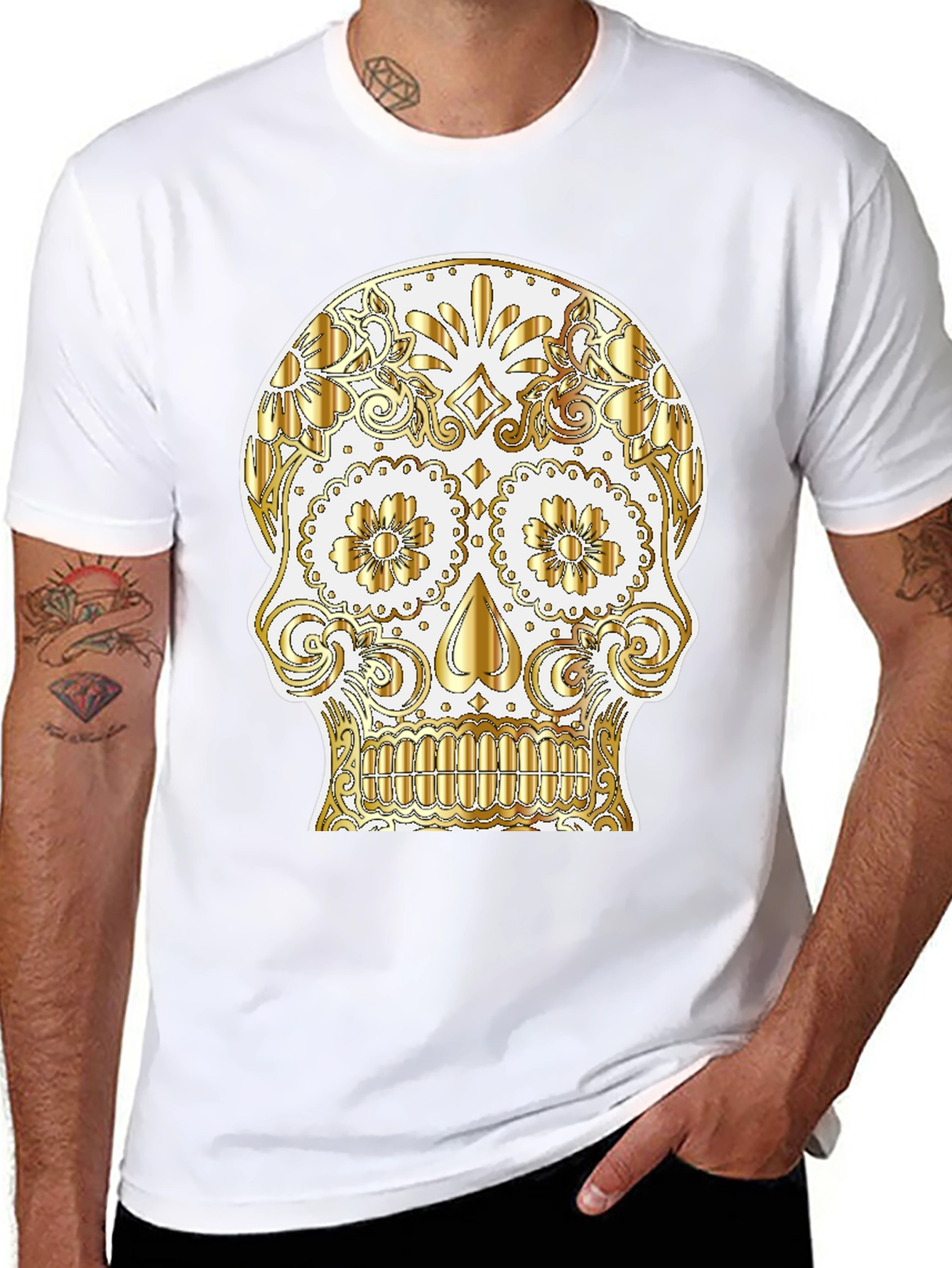 Black Sugar Skull Graphic Tee - Day of the Dead Shirt view 8
