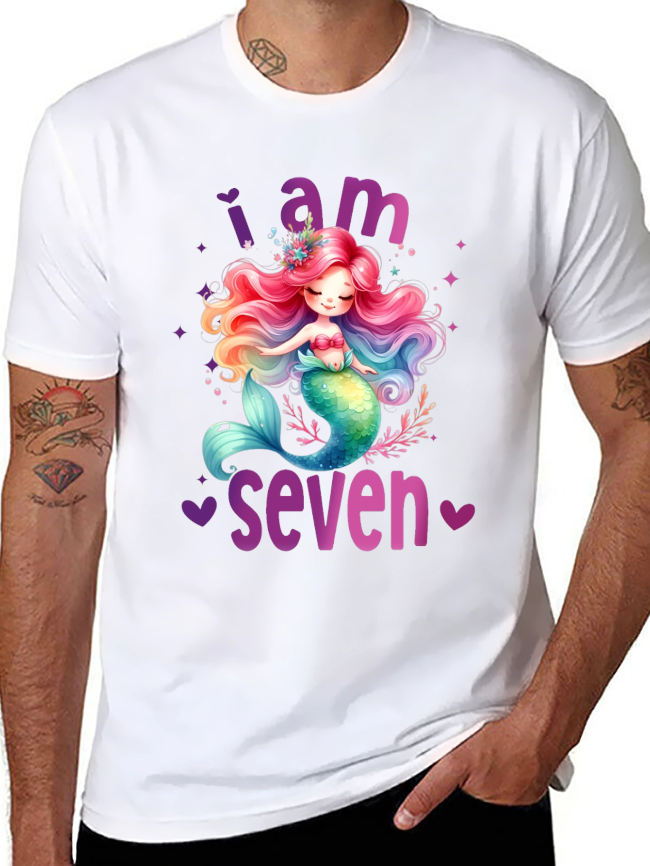 Black Mermaid Birthday T-Shirt - I Am Seven view 8