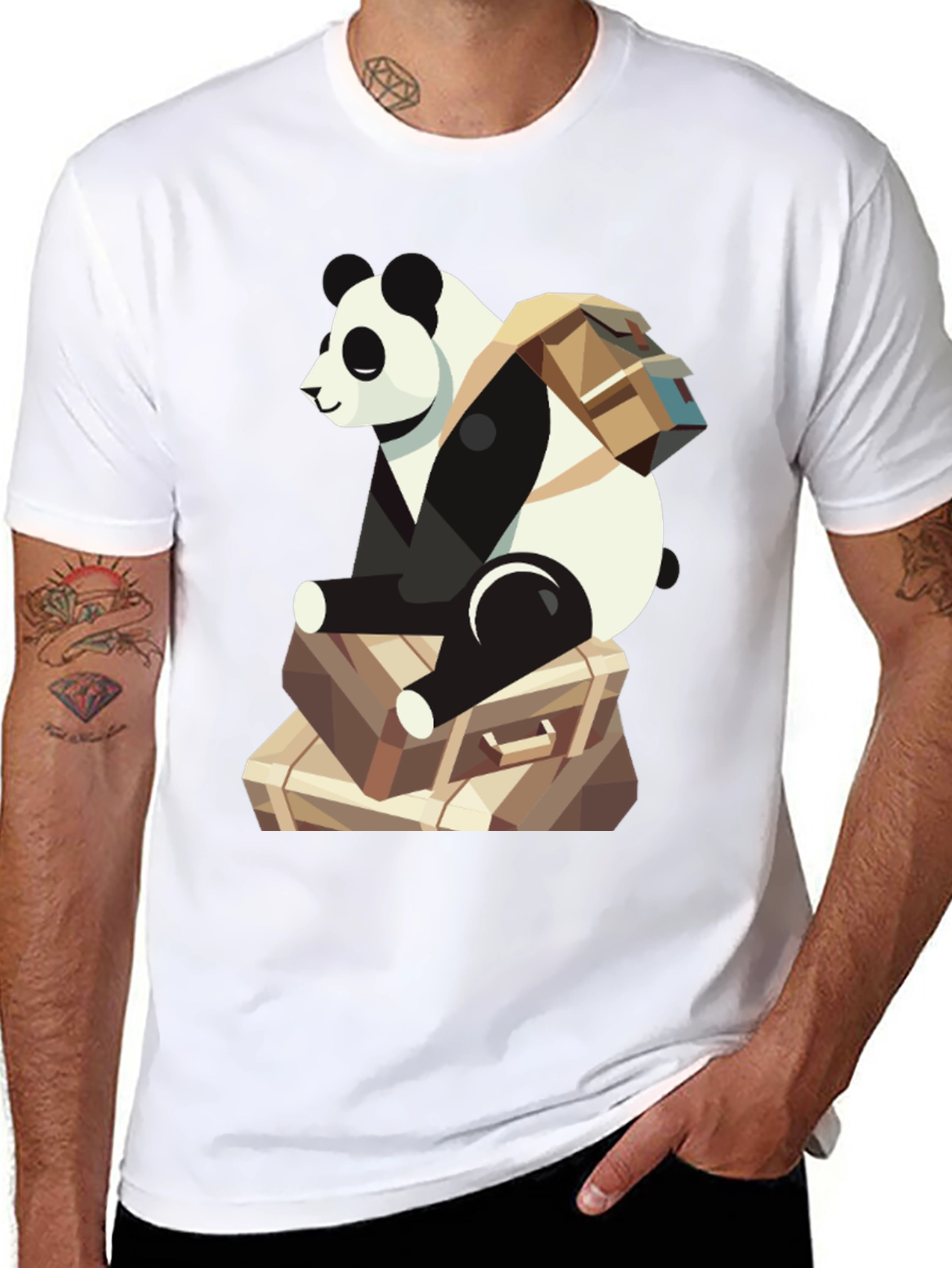 Panda Traveler T-Shirt - Bear with Luggage Graphic Tee - 8