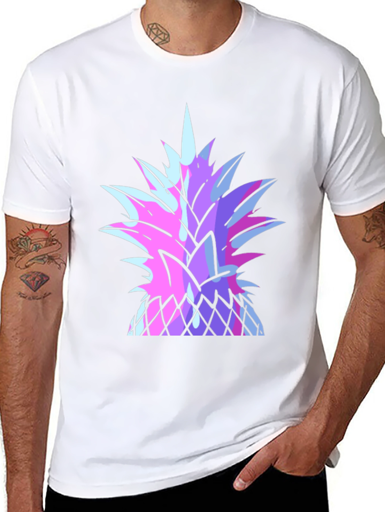 Black Vaporwave Pineapple Graphic Tee - Black Cotton T-Shirt view 8