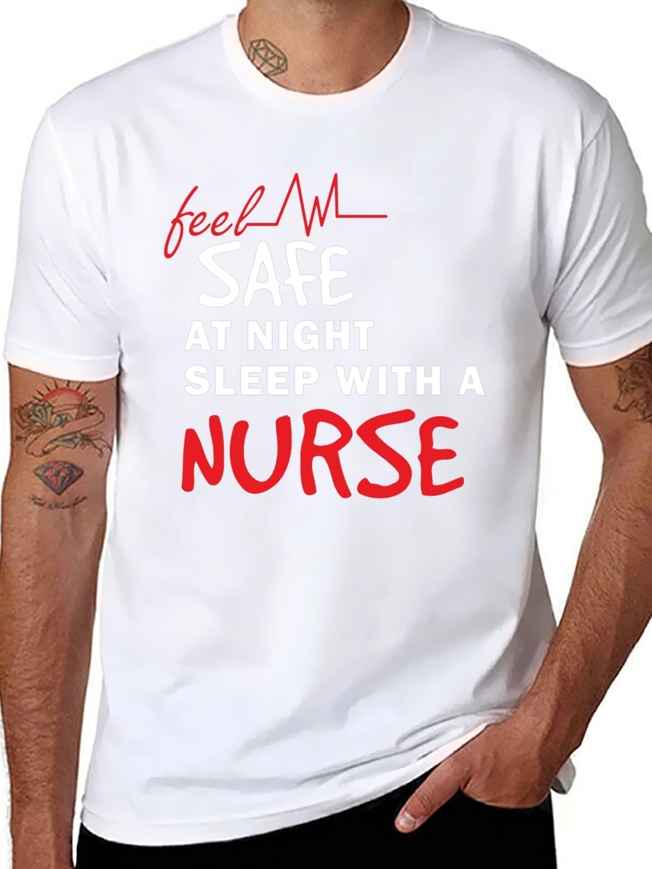 Black Funny Nurse T-Shirt - Feel Safe At Night view 8