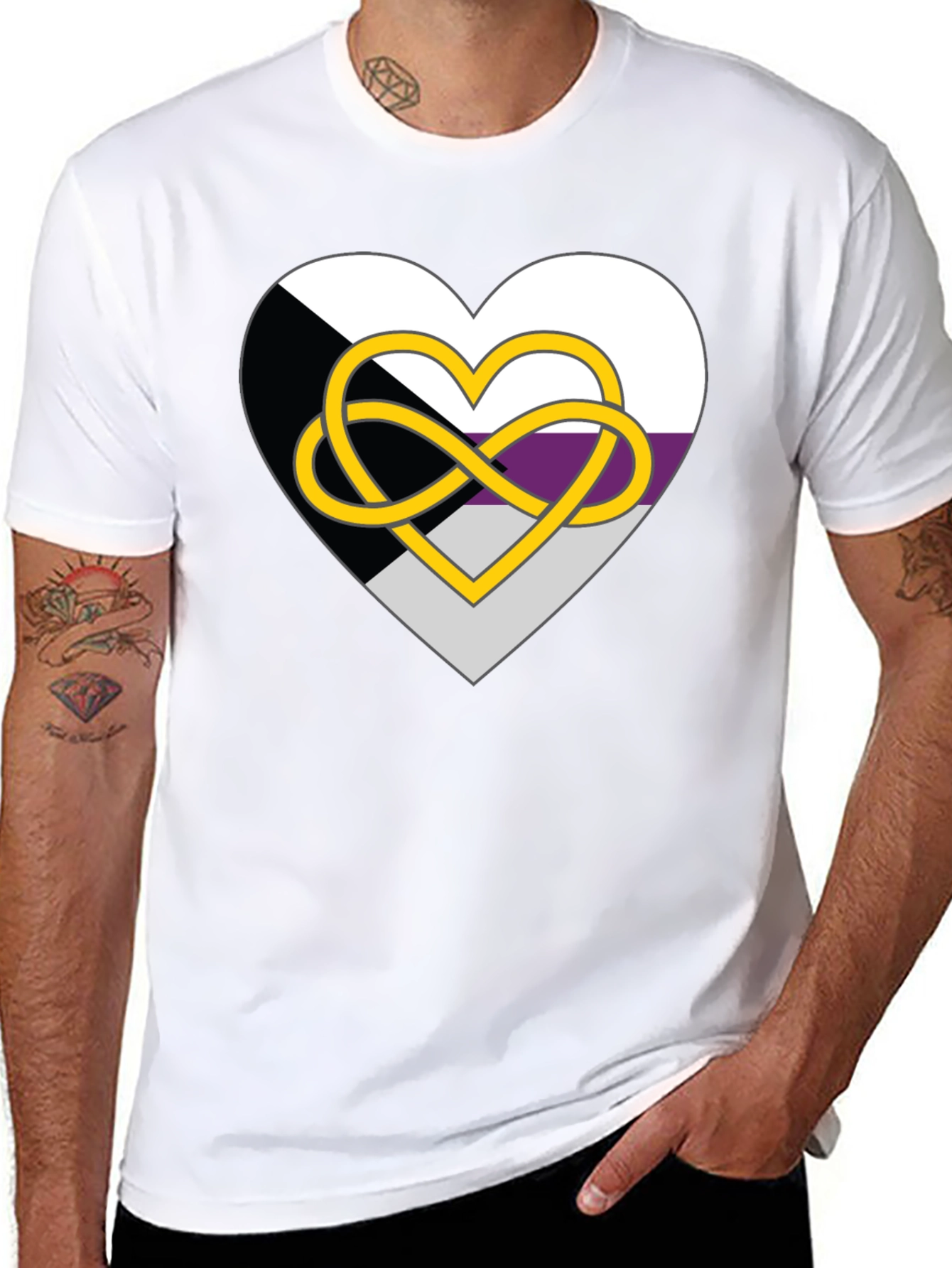 Black Demisexual Pride Heart Infinity Symbol Black T-Shirt view 8