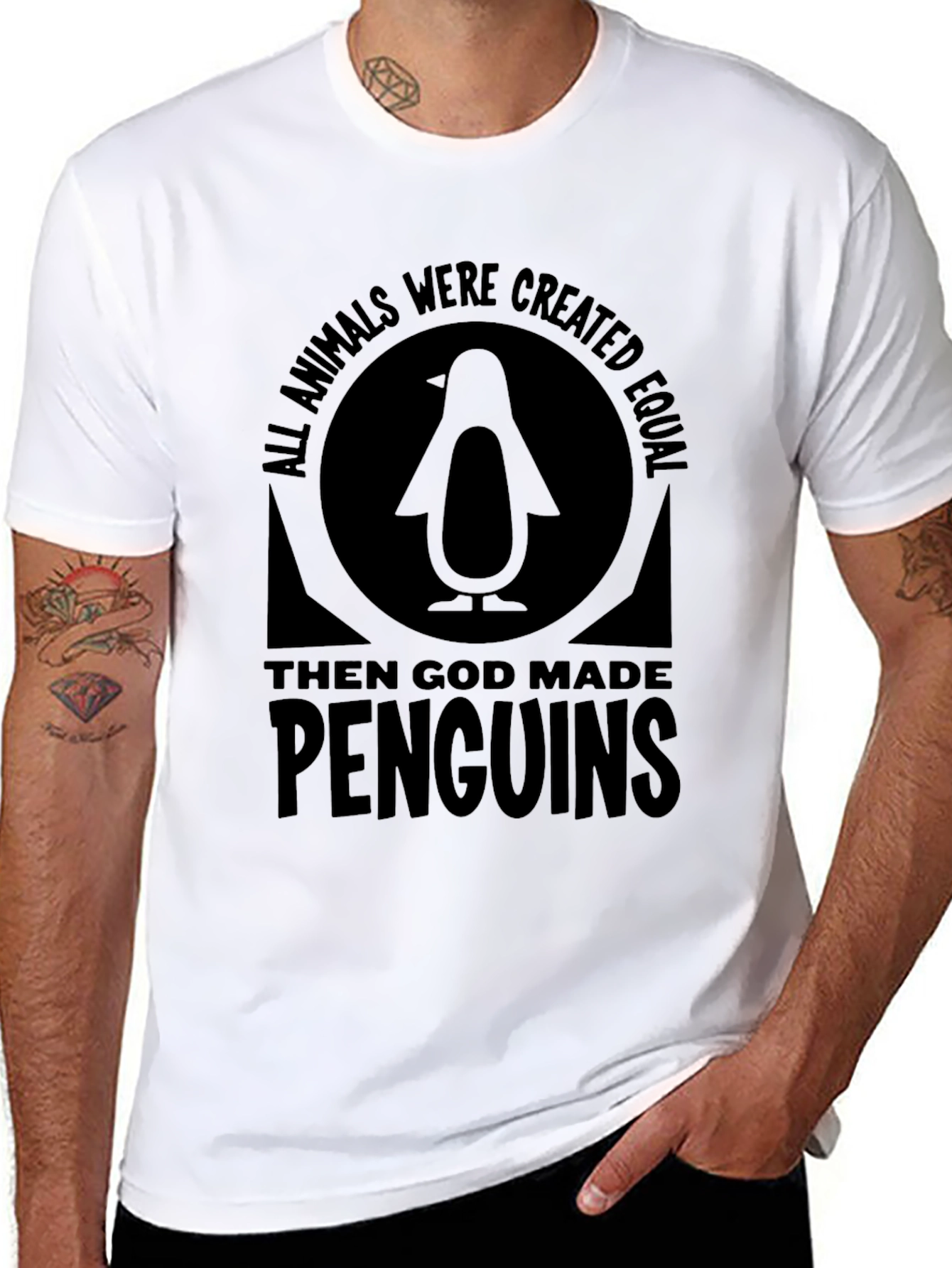 Black Penguin Graphic T-Shirt - All Animals Were Created Equal view 8