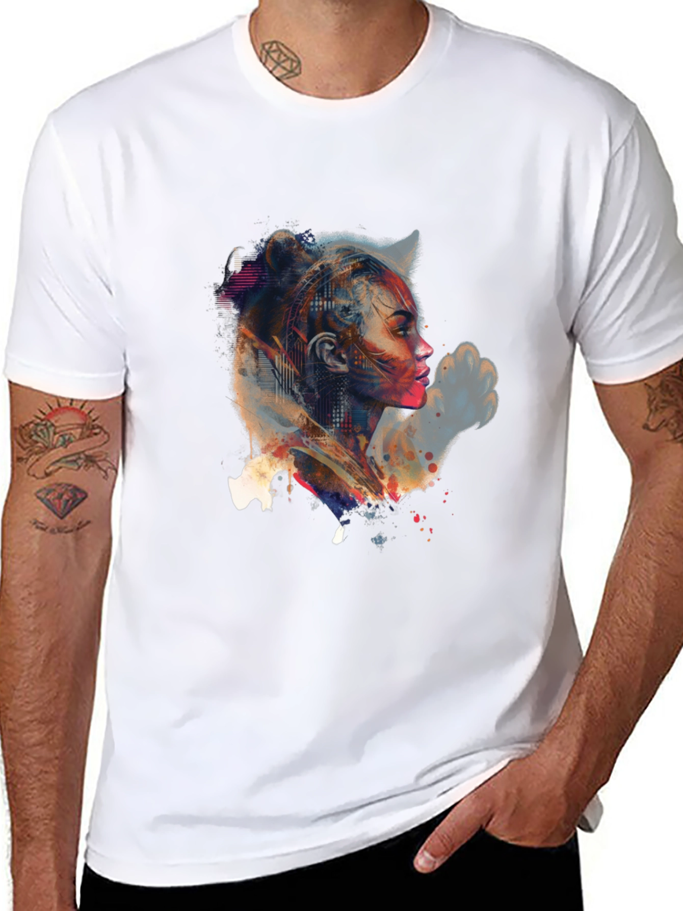 Black Abstract Woman Portrait Graphic Tee view 8