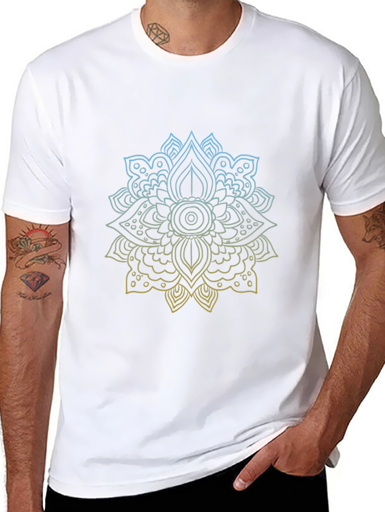 Black Geometric Mandala Print Black T-Shirt view 8