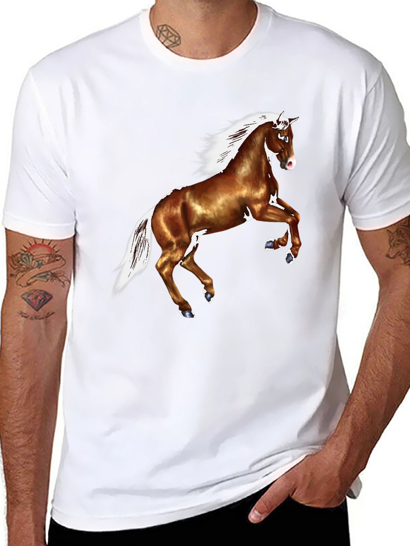 Black Horse Graphic Tee - Black Cotton Casual T-Shirt view 8