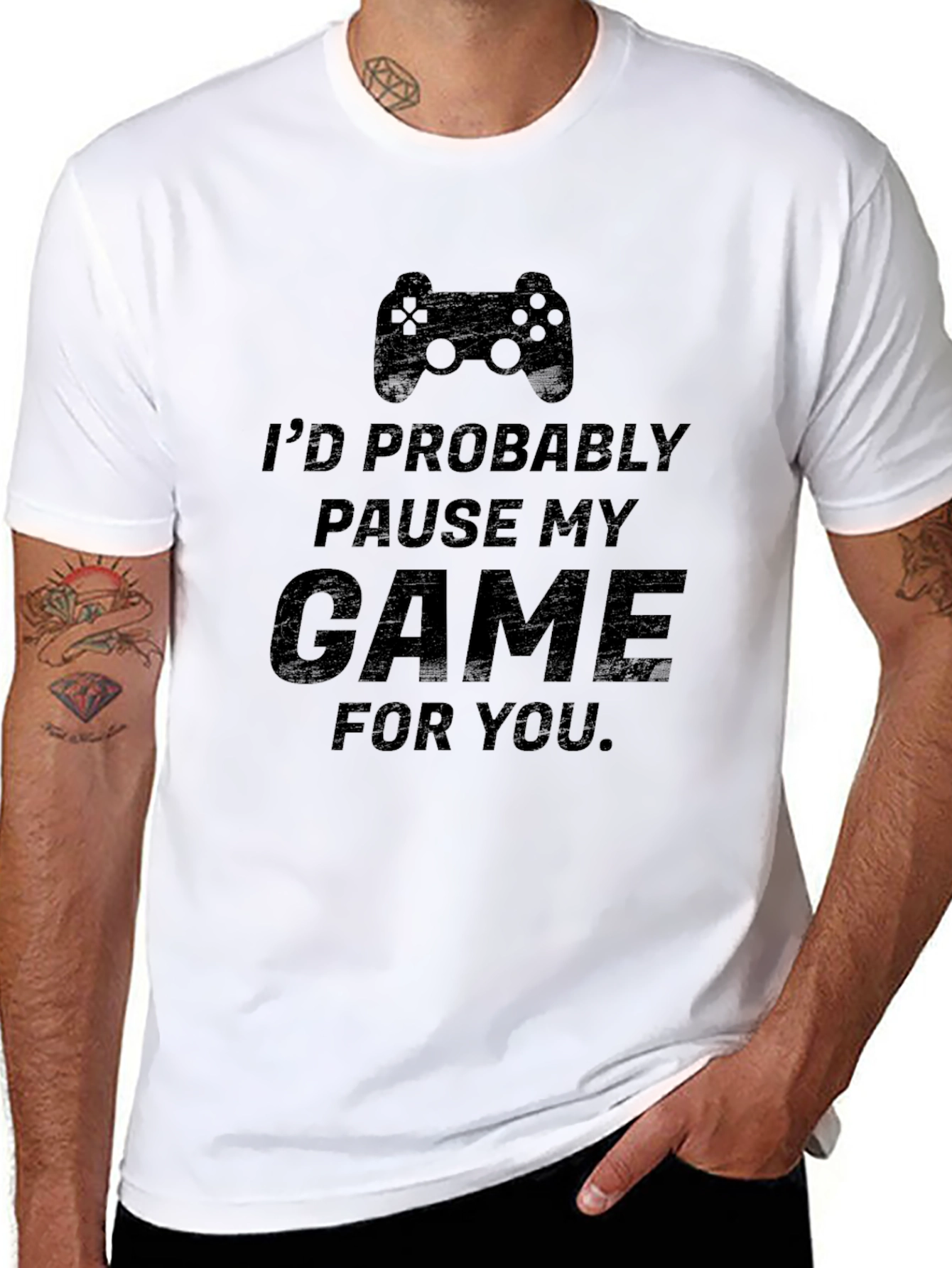 Black Gamer T-Shirt: I'd Pause My Game For You view 8