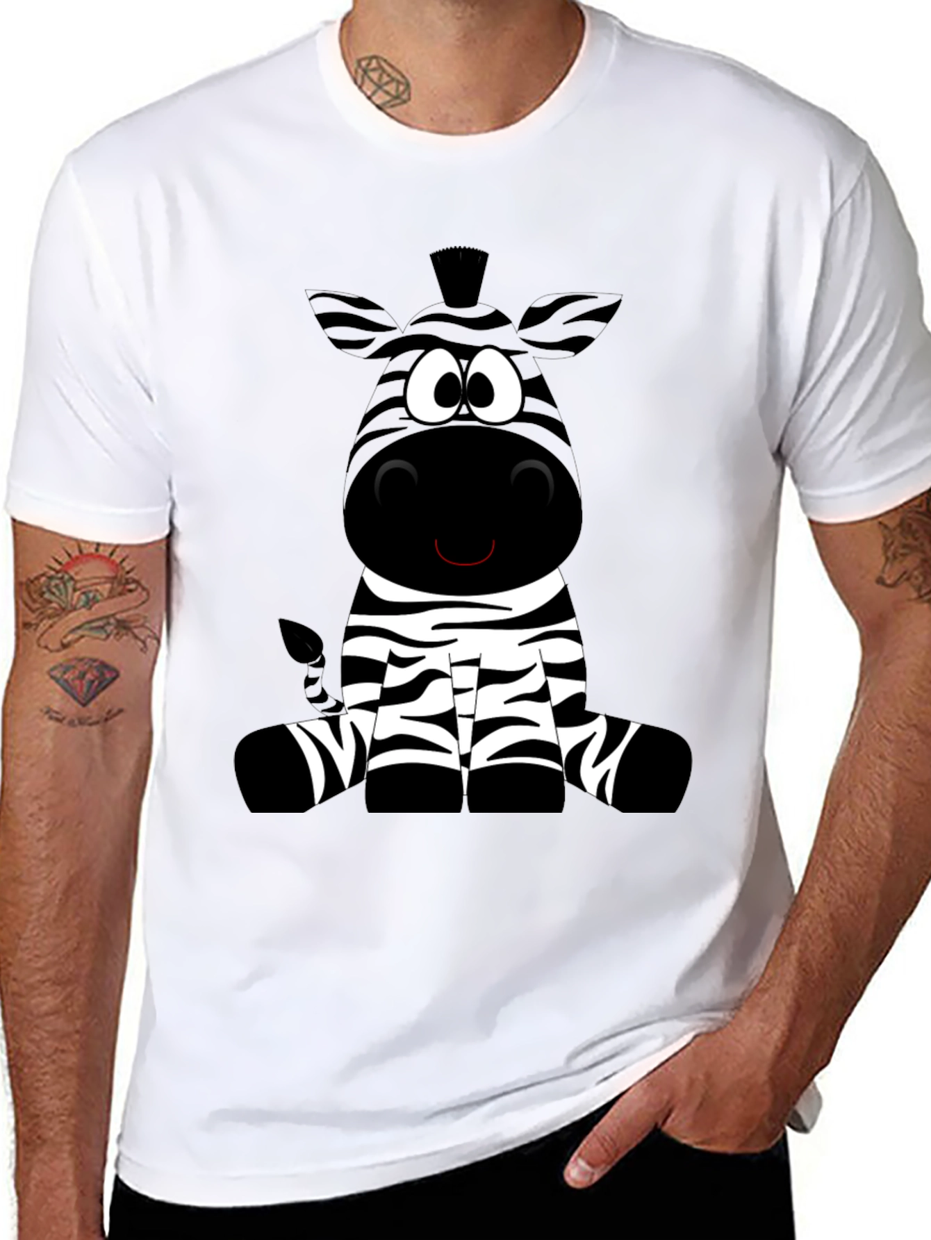 Black Cartoon Zebra Graphic Black T-Shirt view 8