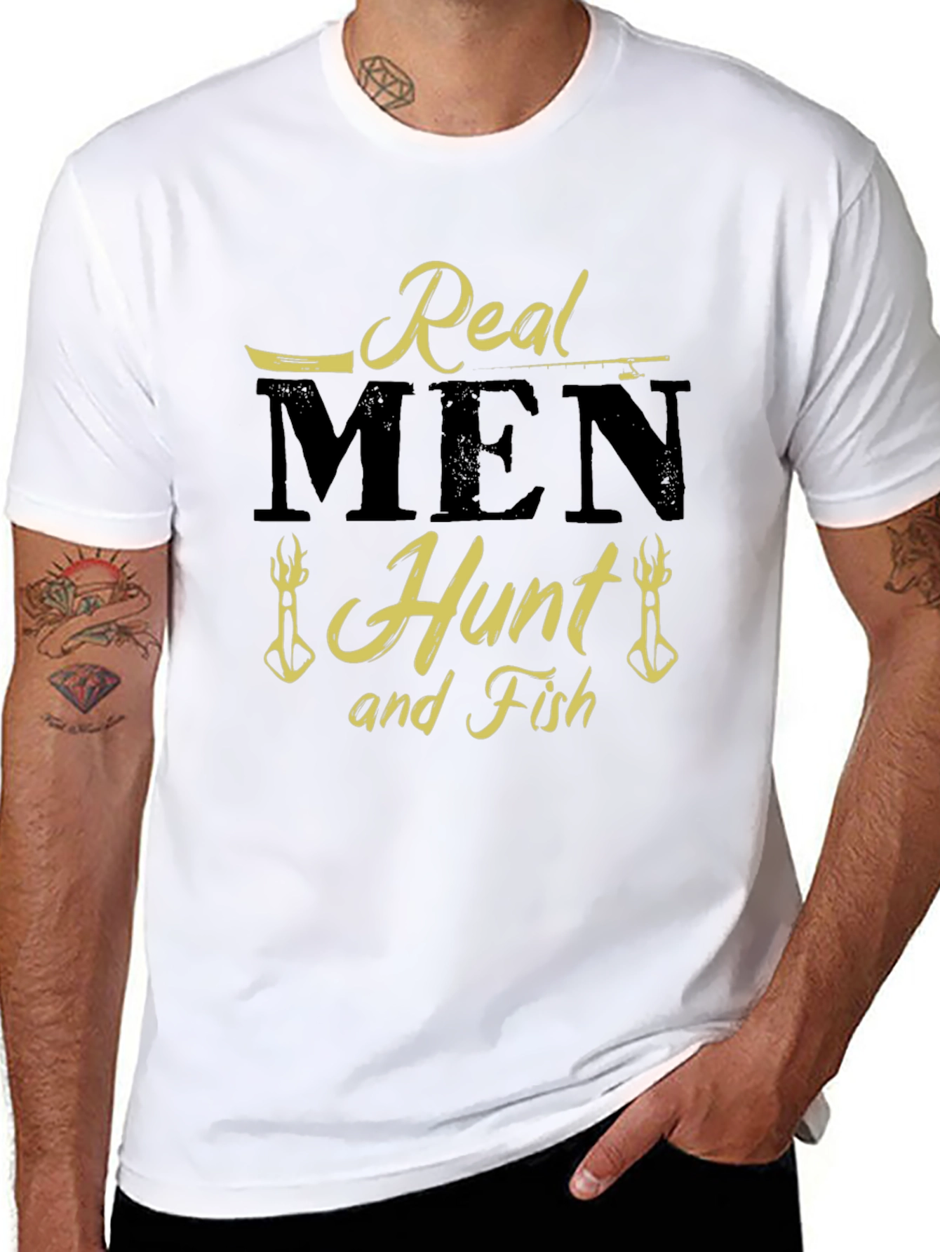 Black Real Men Hunt and Fish Graphic T-Shirt view 8