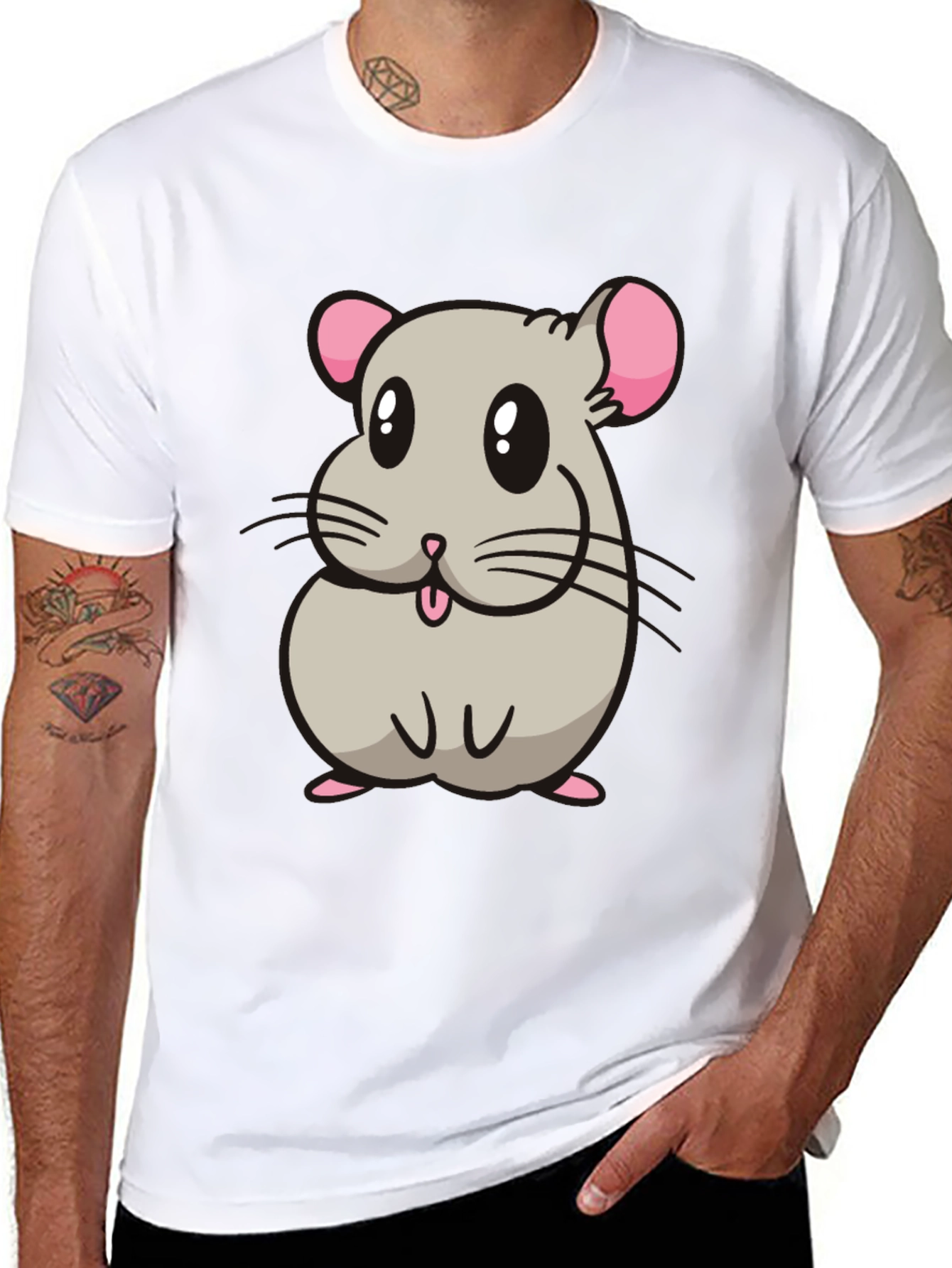 Black Cute Hamster Cartoon Graphic T-Shirt view 8