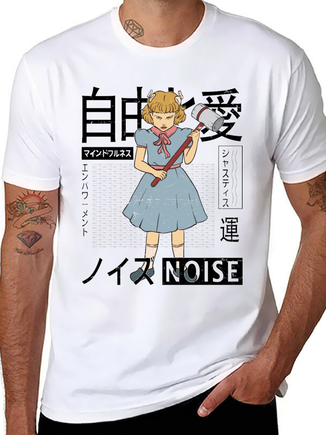 Black Anime Girl with Hammer Graphic Tee view 8