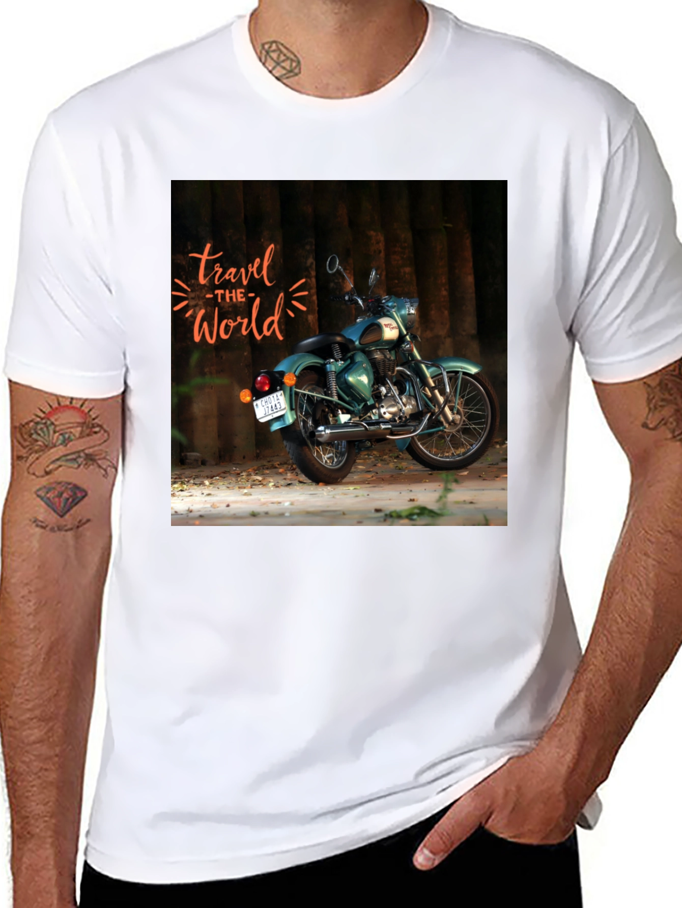 Black Travel the World Motorcycle Graphic T-Shirt view 8