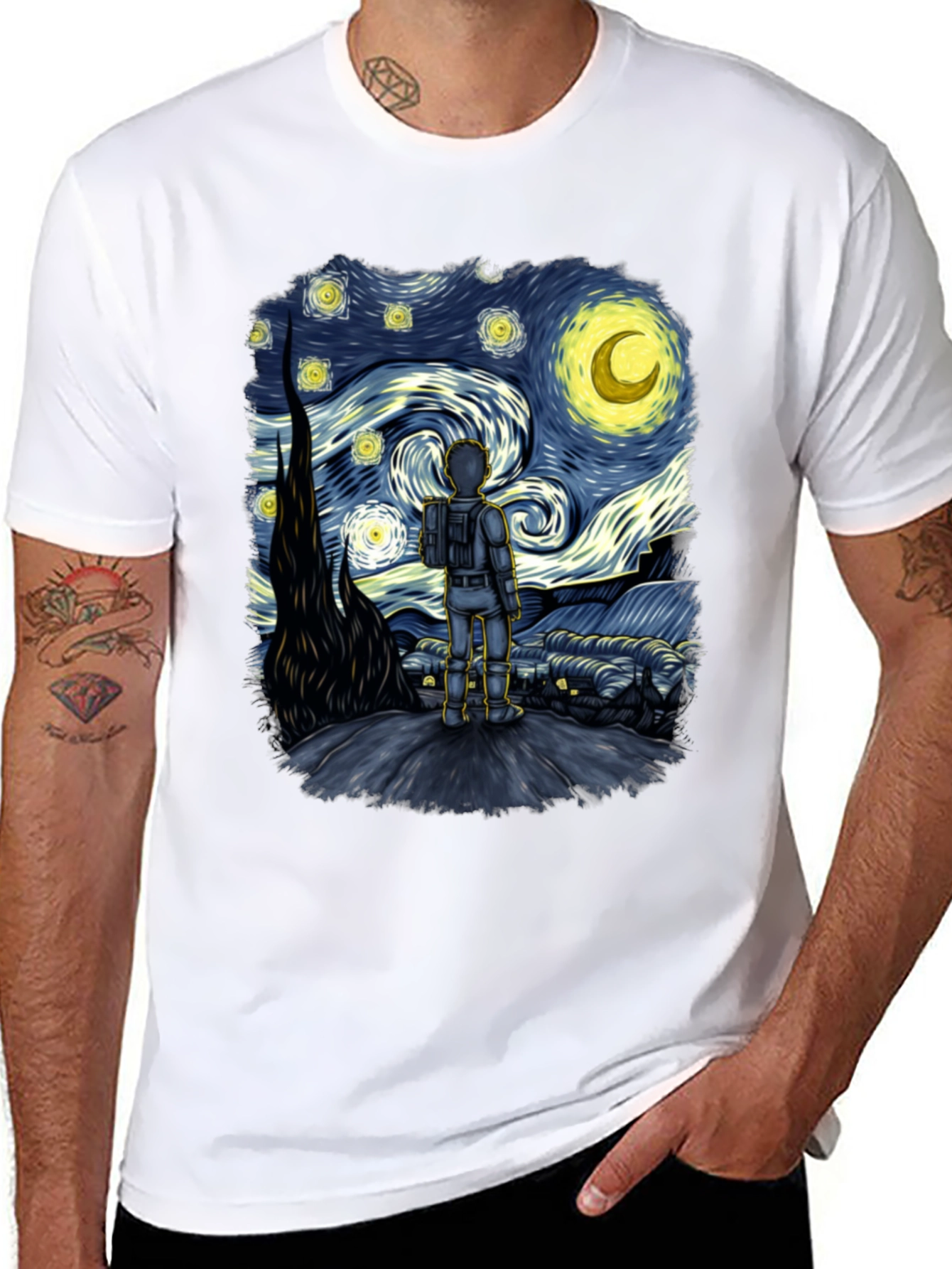 Black Starry Spaceman T-Shirt: Unique Art Tee view 8