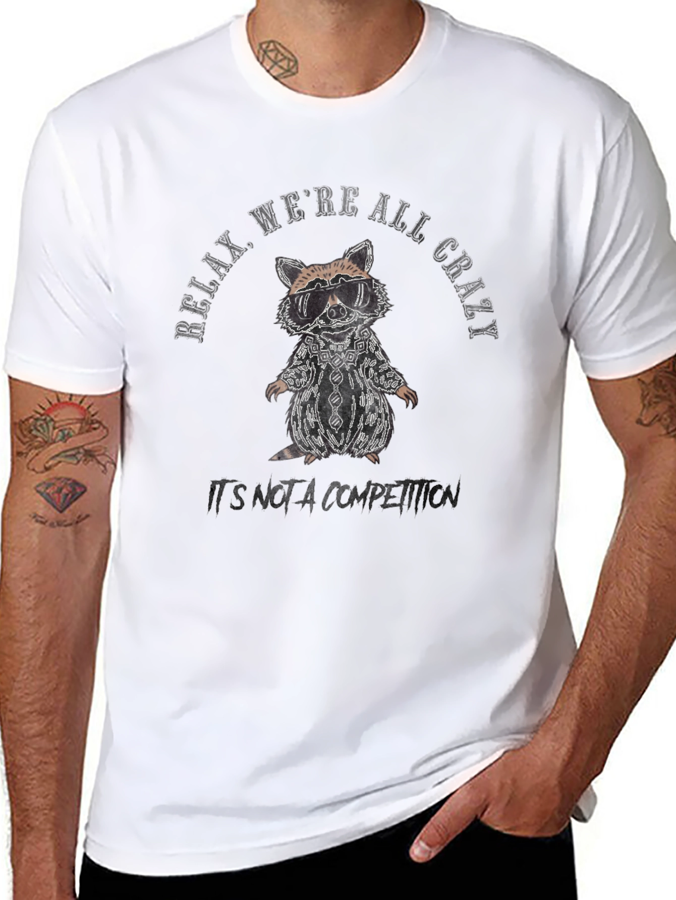 Black Relax We're All Crazy Raccoon Graphic Tee view 8