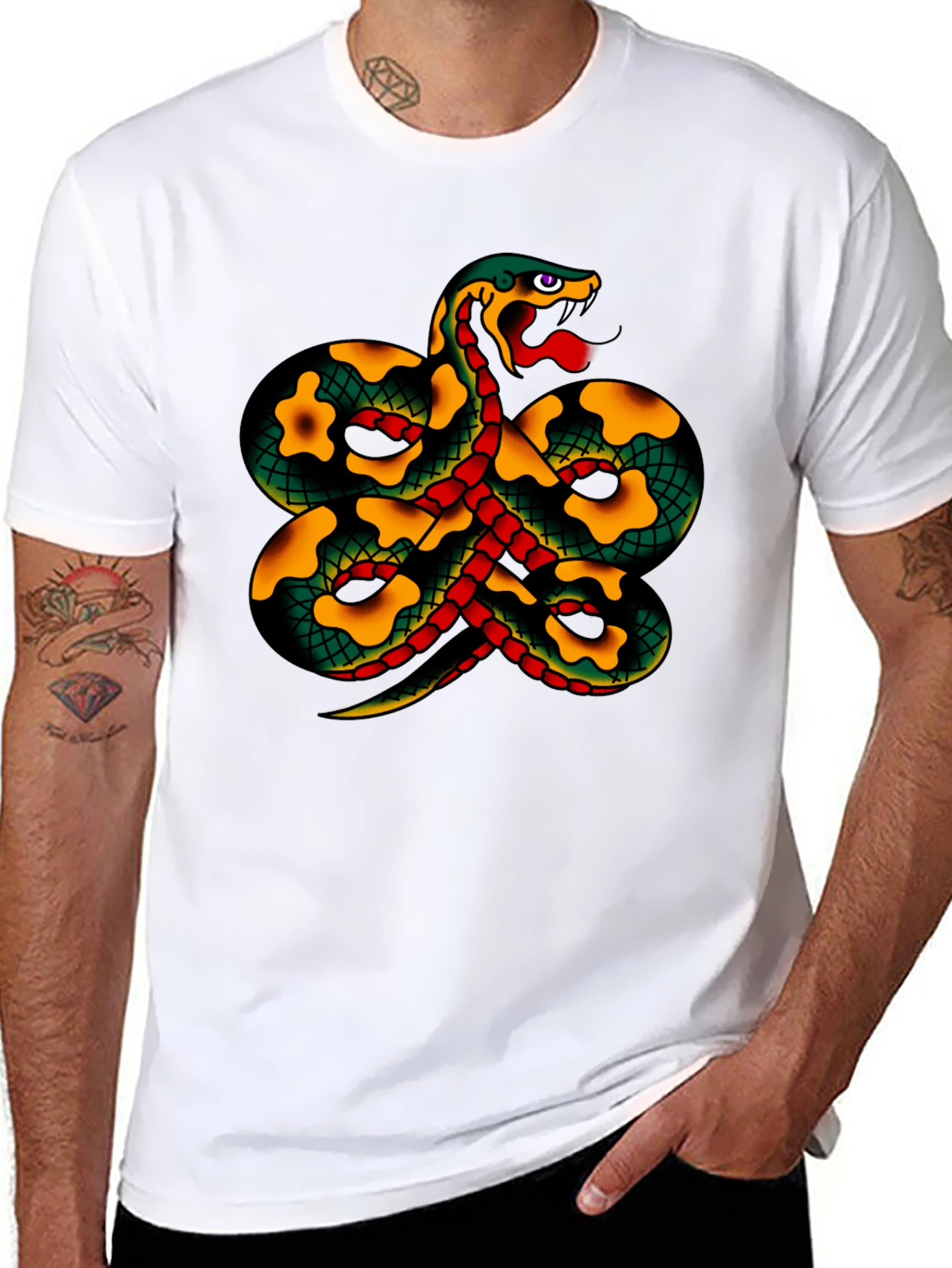 Black Snake Tattoo Style Graphic Black T-Shirt view 8