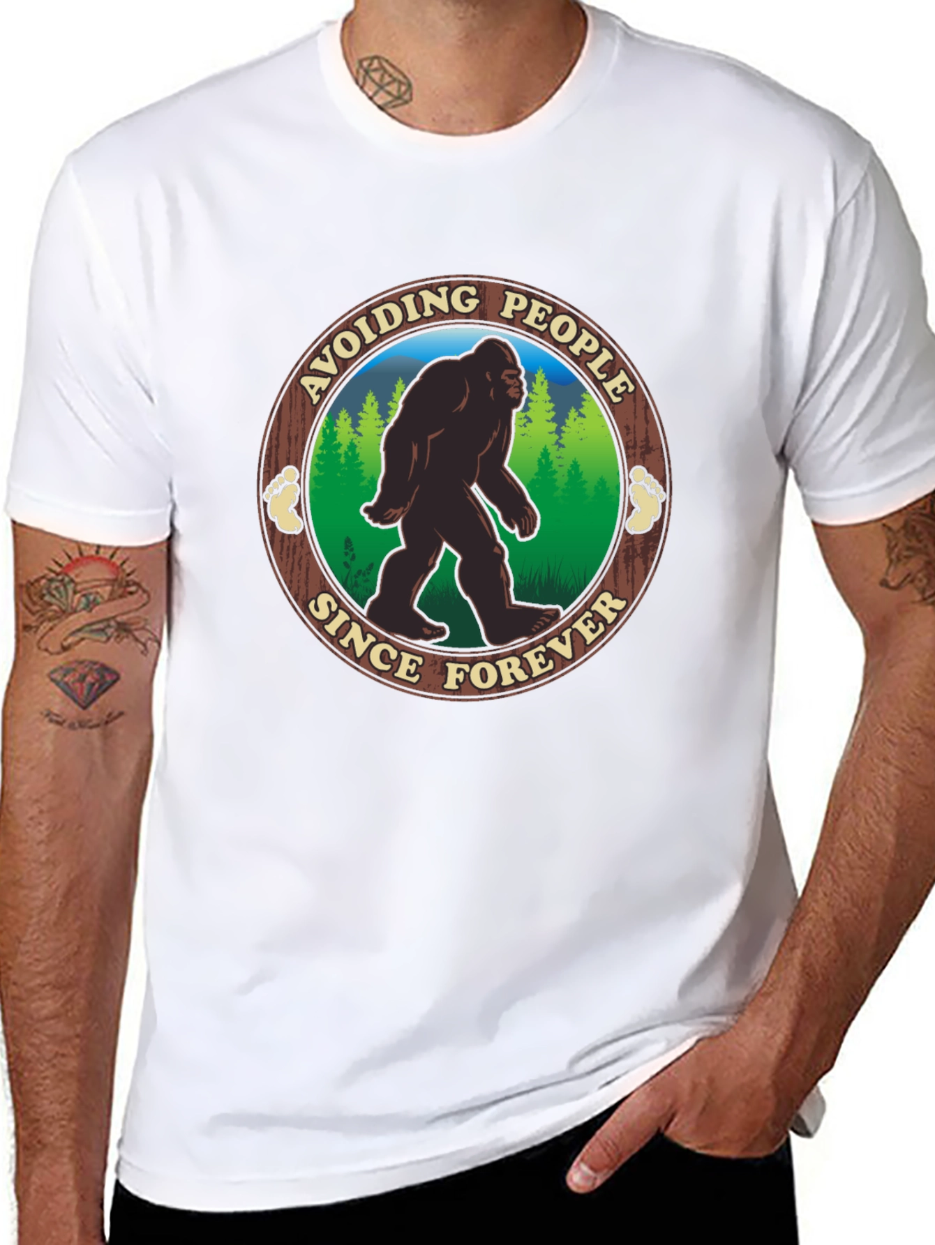 Black Avoiding People Since Forever Bigfoot T-Shirt view 8