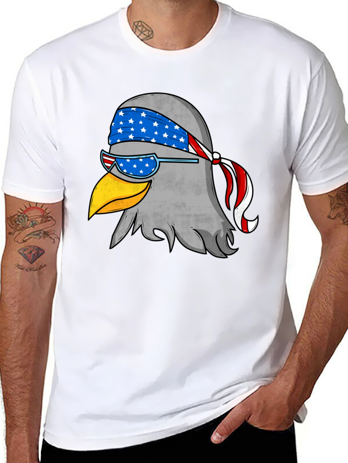 Black Patriotic Eagle Graphic Tee - Black Cotton T-Shirt view 8