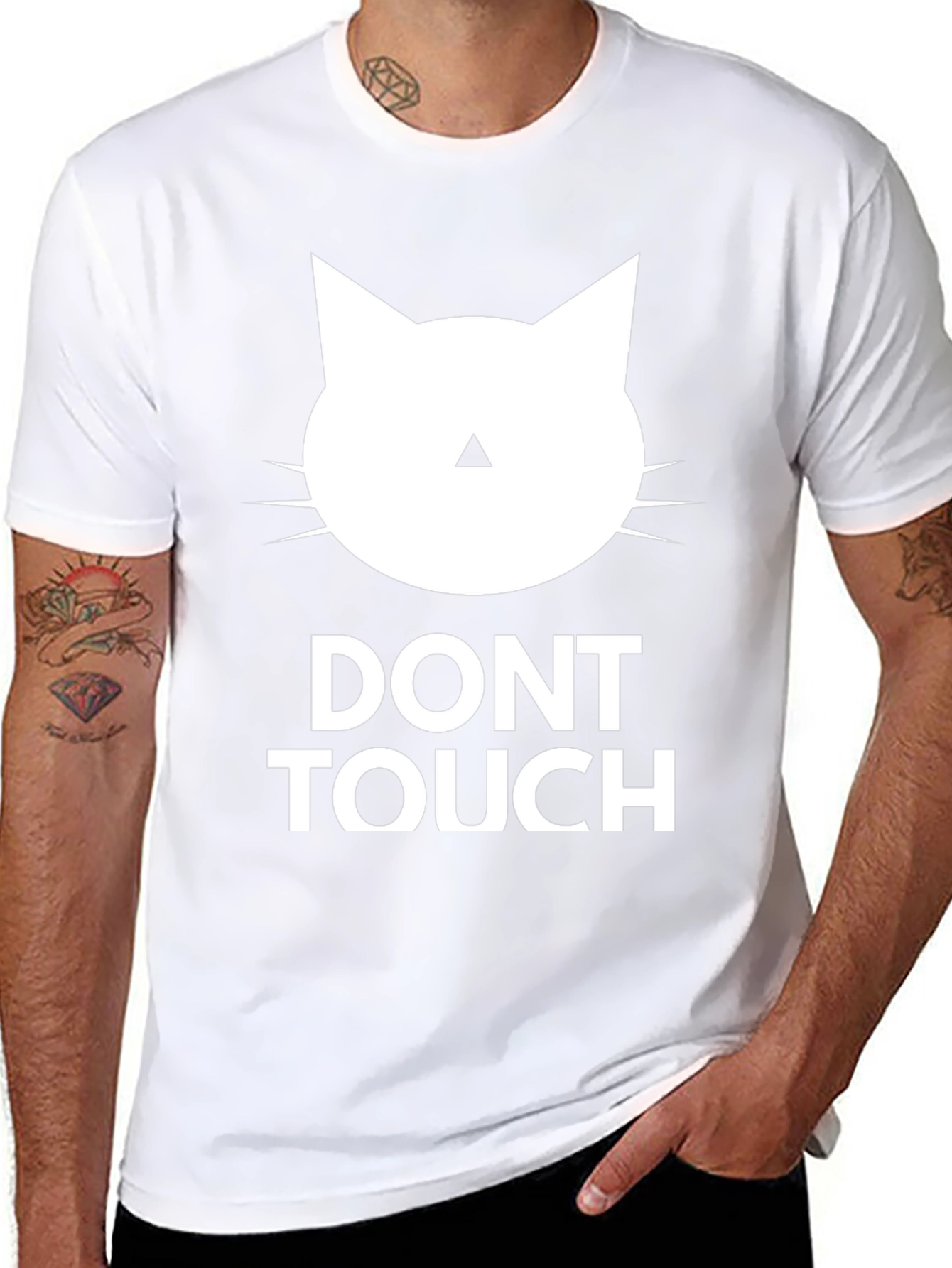Black Don't Touch Cat Graphic Tee - Black Crew Neck view 8
