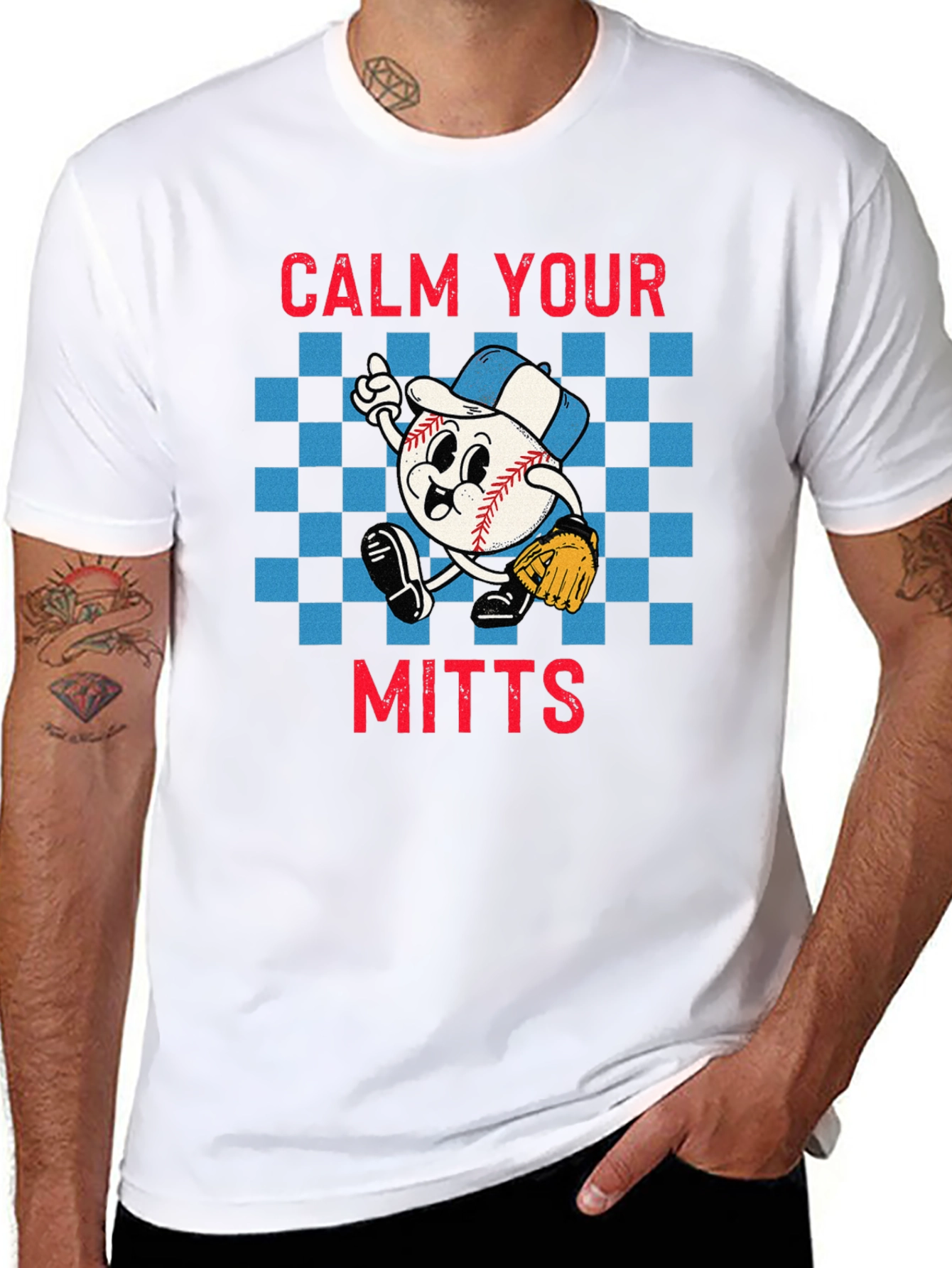 Black Calm Your Mitts Baseball Graphic T-Shirt view 8