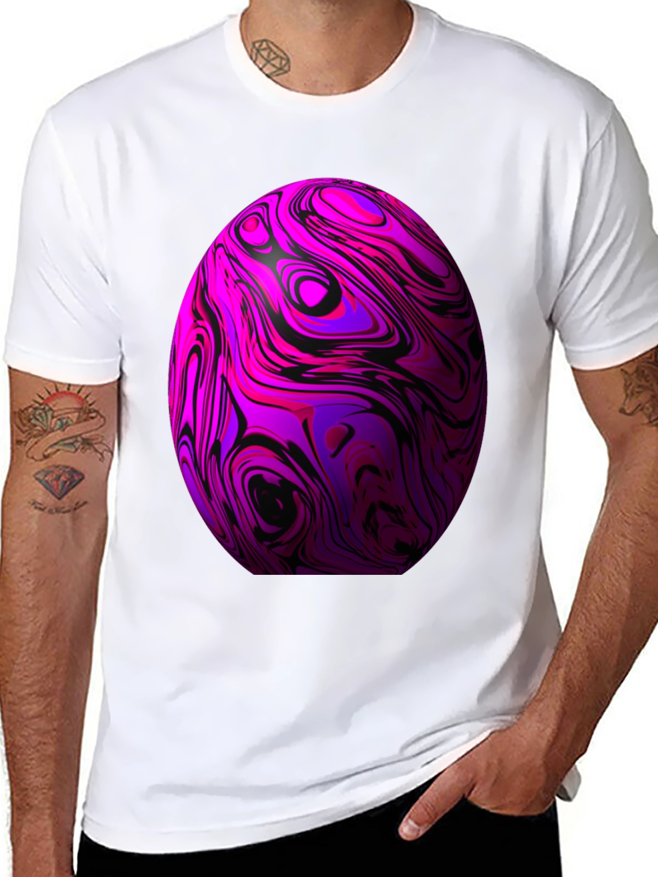 Black Abstract Swirl Sphere Graphic Tee view 8