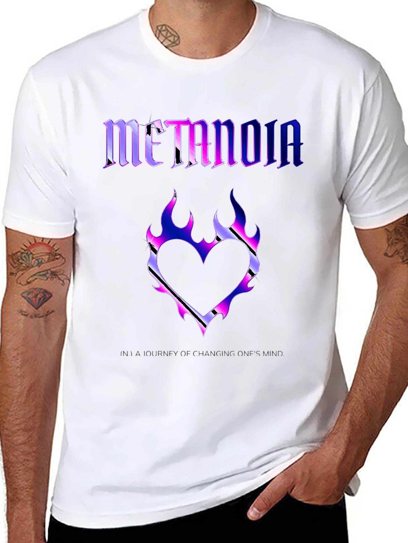 Black Metanoia Graphic T-Shirt - Heart Flame Design view 8