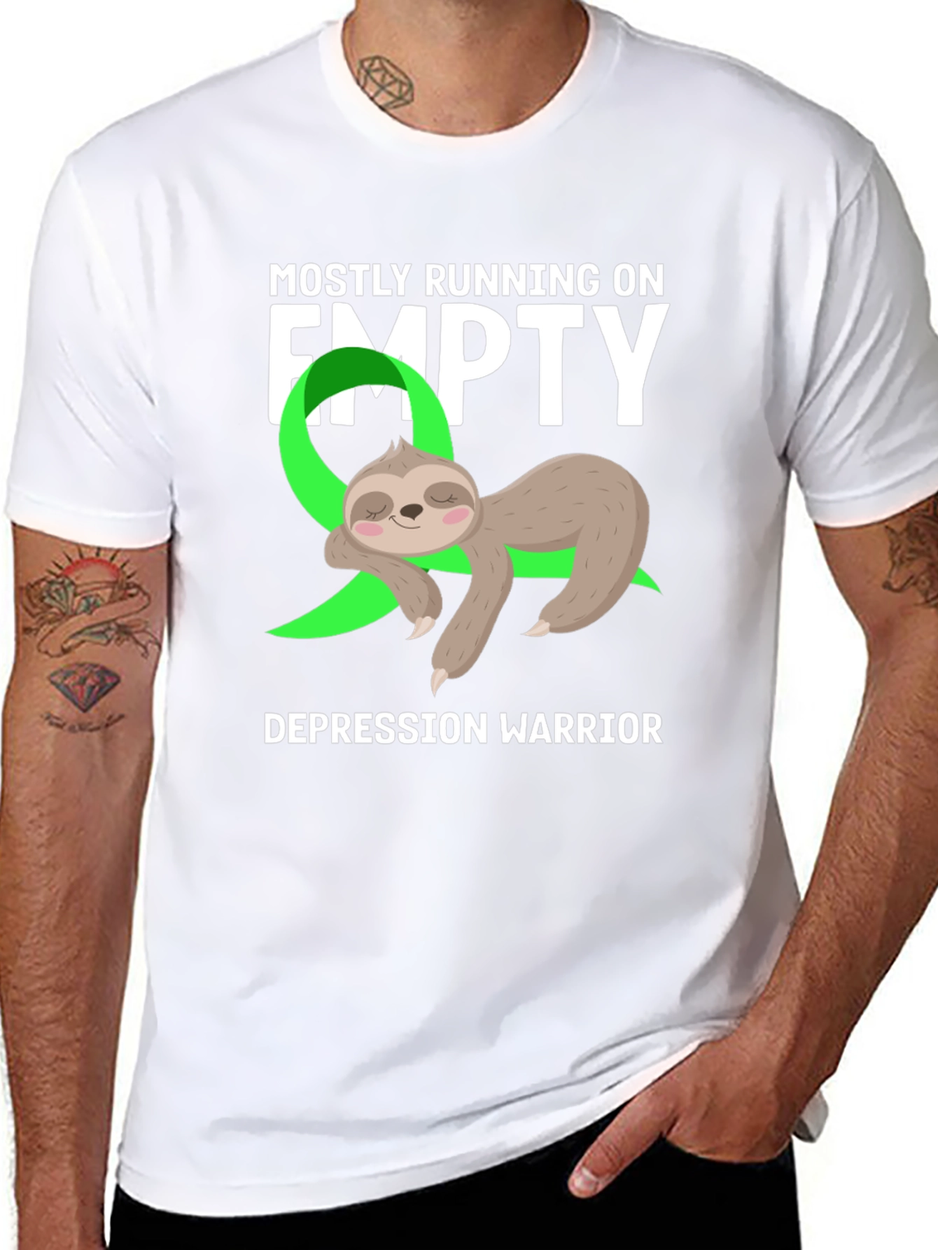 Black Mostly Running on Empty Depression Warrior Sloth Tee view 8