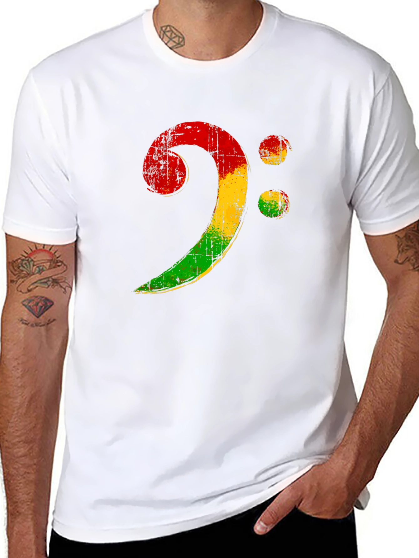 Black Rasta Bass Clef Graphic Tee - Reggae Music Shirt view 8