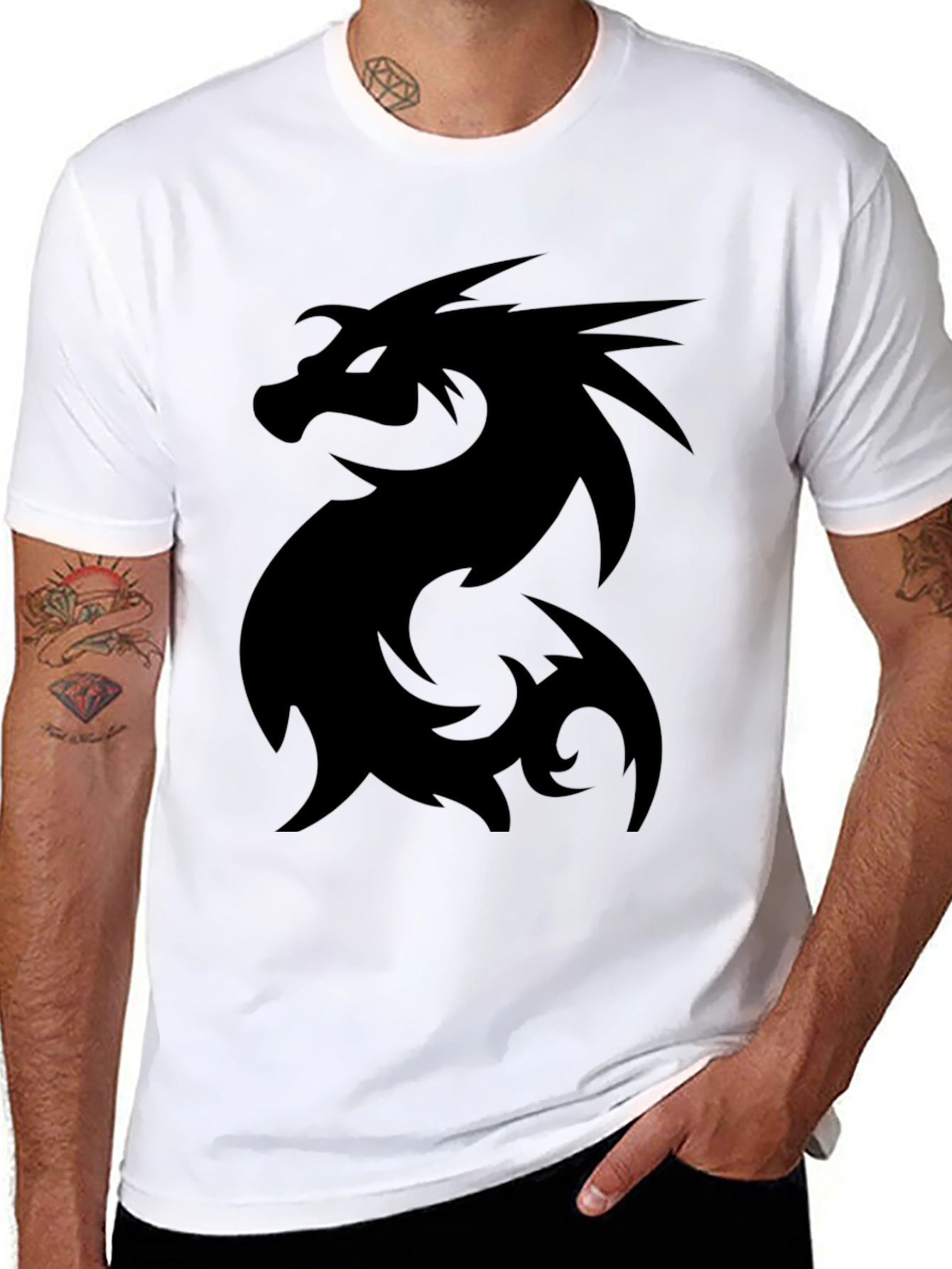 Black Black Dragon Graphic T-Shirt for Men view 8