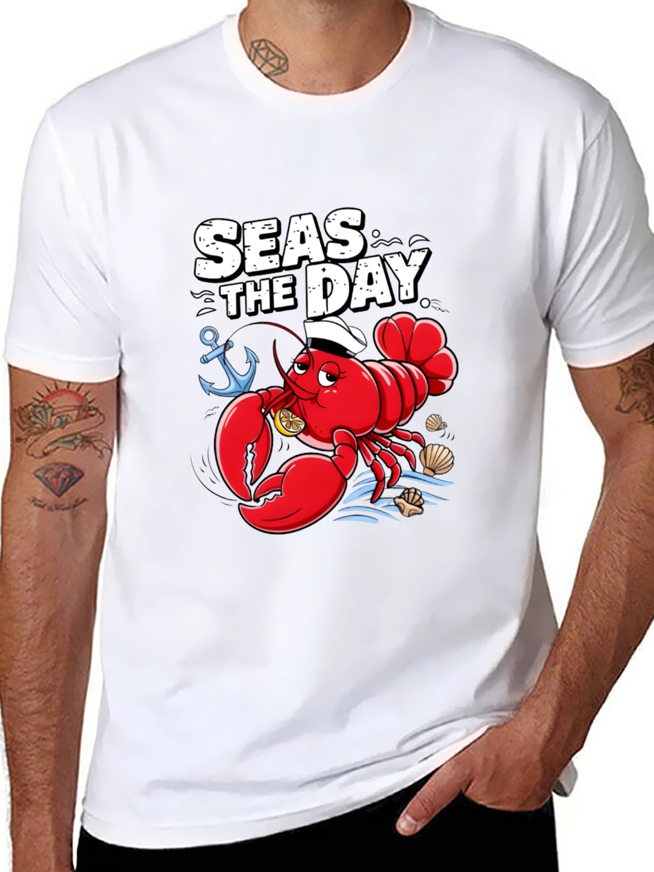 Seas The Day Lobster Graphic T-Shirt - 8