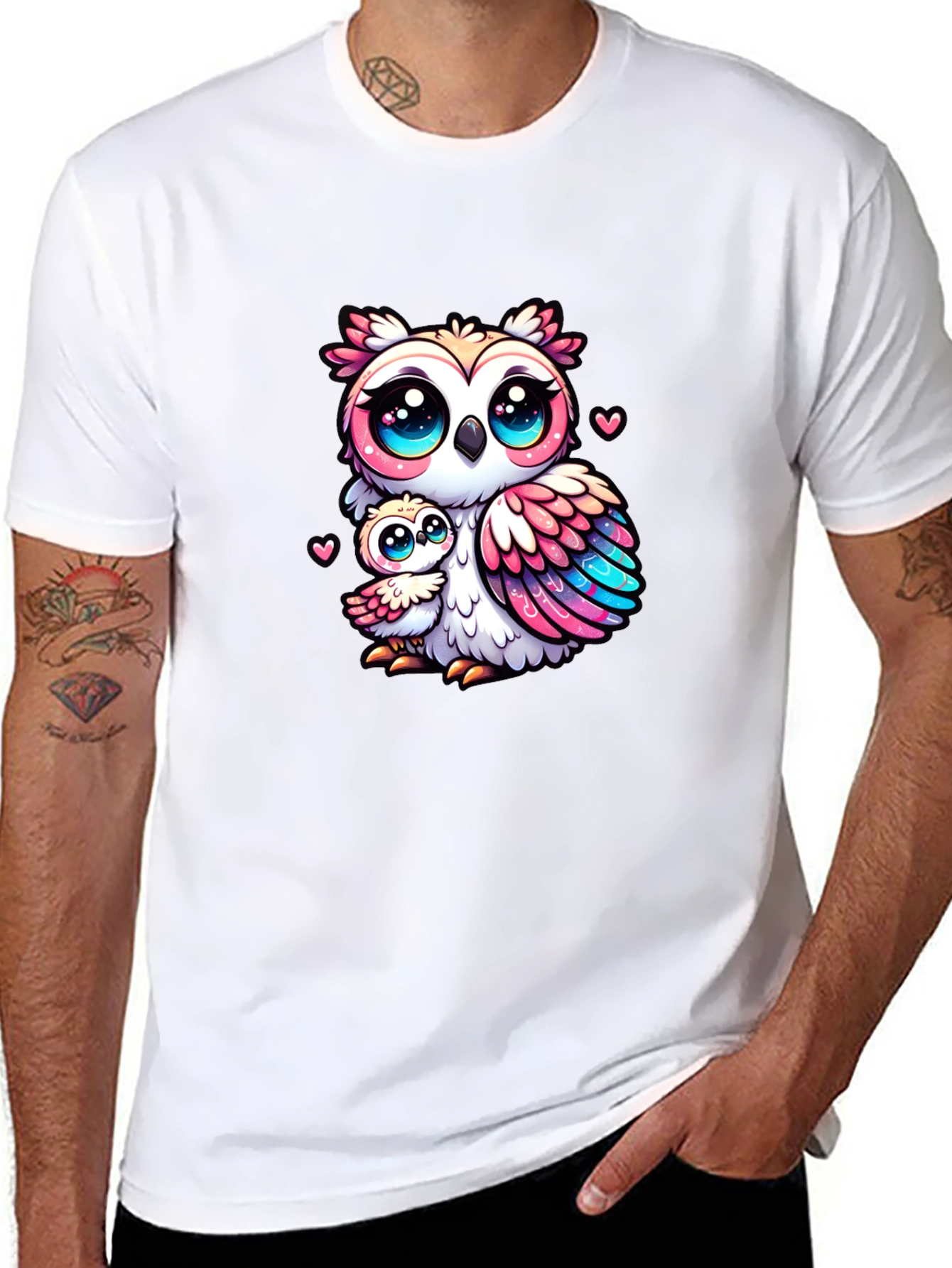 Black Cute Owl Family Graphic Tee - Black Cotton Shirt view 8
